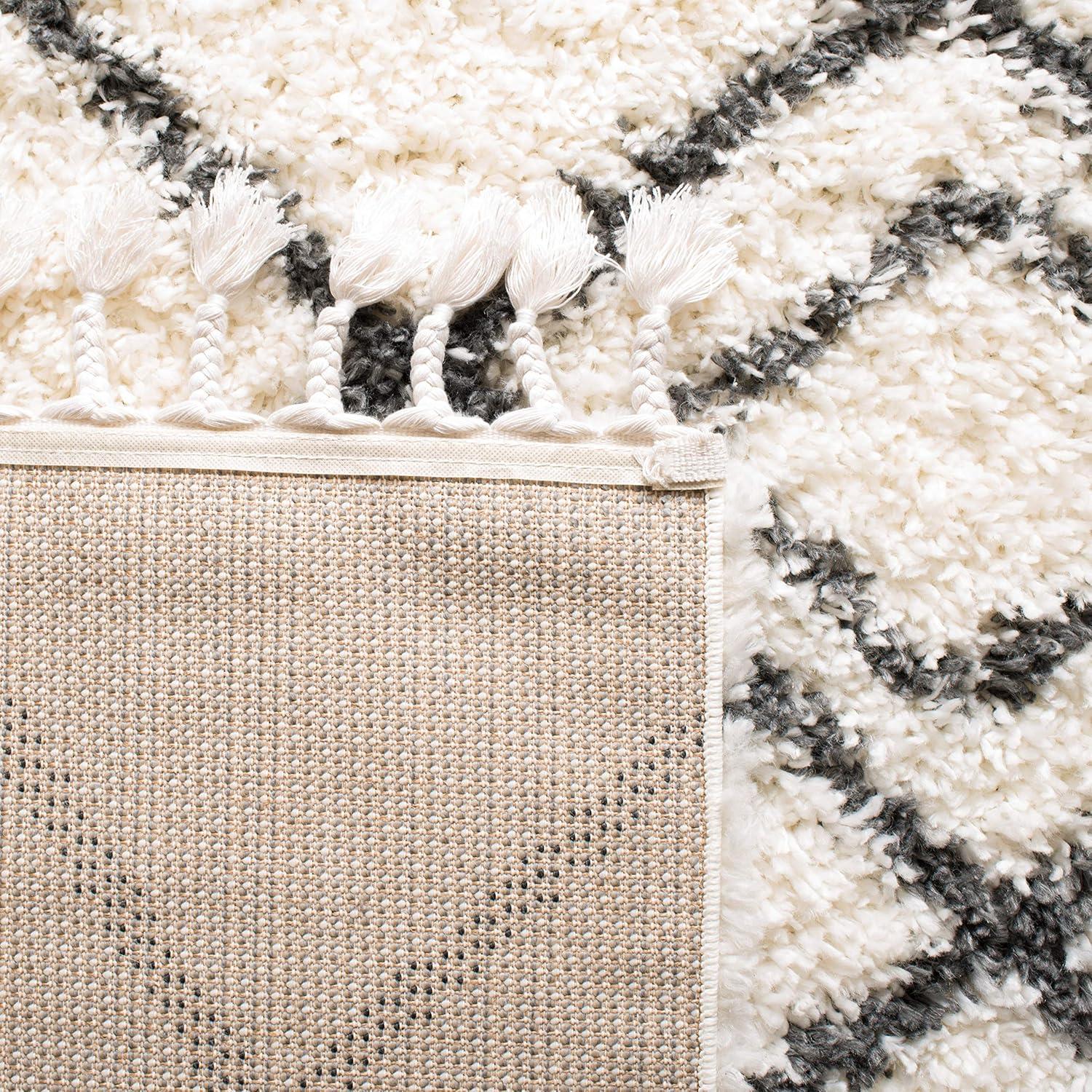 image:imageSAFAVIEH Moroccan Tassel Shag Collection Area Rug 53 x 76 Ivory amp Light Grey Boho NonShedding amp Easy Care 15inch Thick Ideal for High Traffic Areas in Living Room Bedroom MTS335BIvoryDark Grey