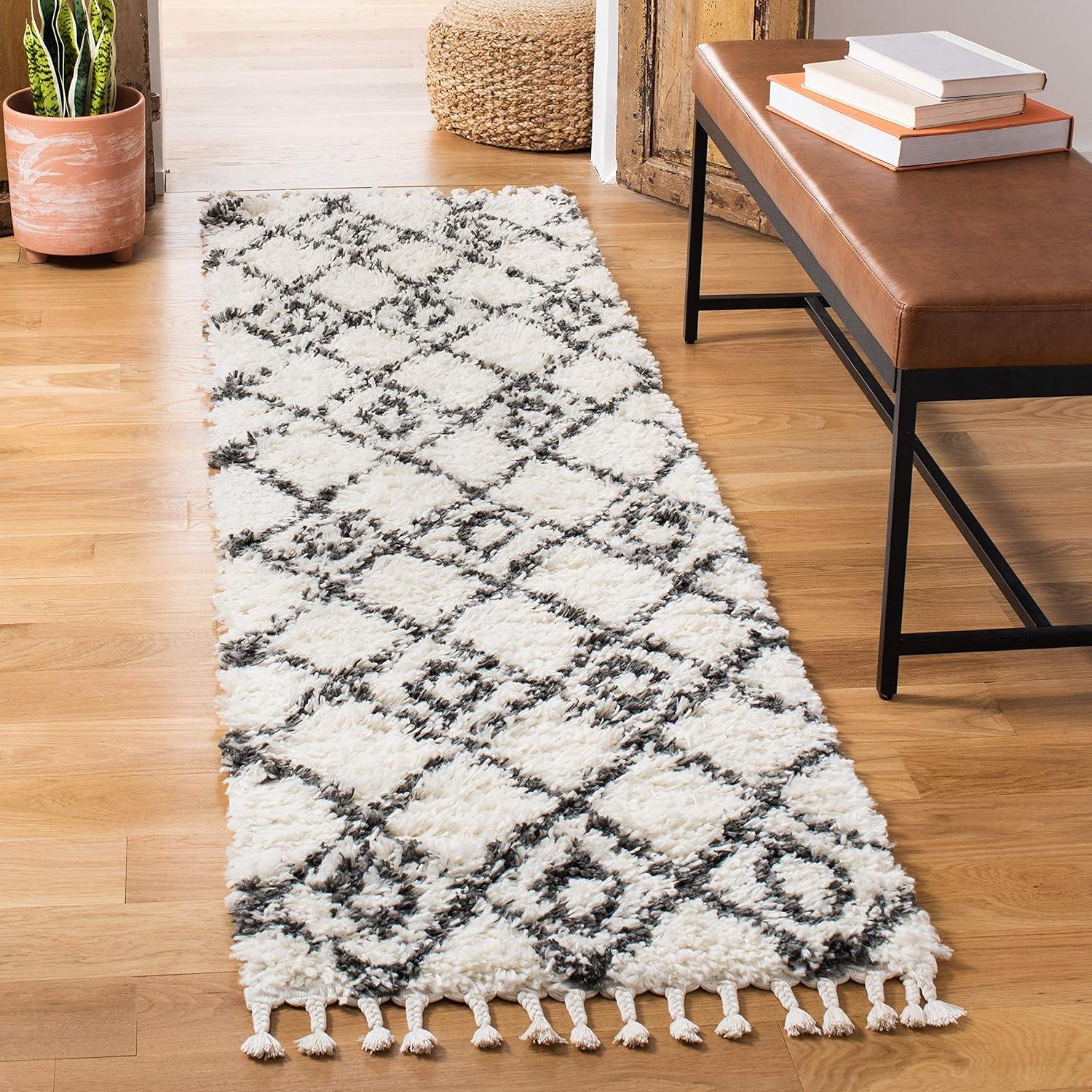 image:imageSAFAVIEH Moroccan Tassel Shag Collection Area Rug 53 x 76 Ivory amp Light Grey Boho NonShedding amp Easy Care 15inch Thick Ideal for High Traffic Areas in Living Room Bedroom MTS335BIvoryDark Grey