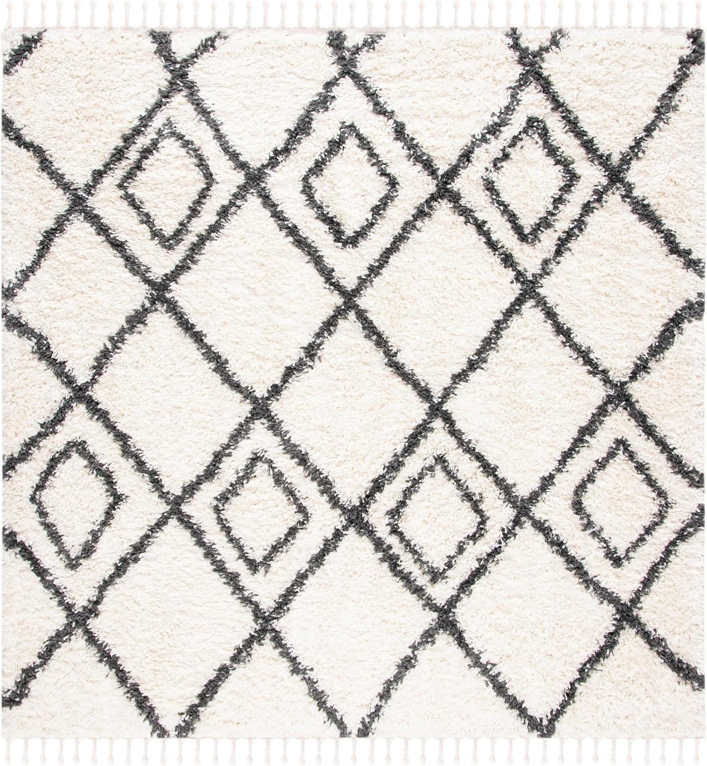 image:imageSAFAVIEH Moroccan Tassel Shag Collection Area Rug 53 x 76 Ivory amp Light Grey Boho NonShedding amp Easy Care 15inch Thick Ideal for High Traffic Areas in Living Room Bedroom MTS335BIvoryDark Grey