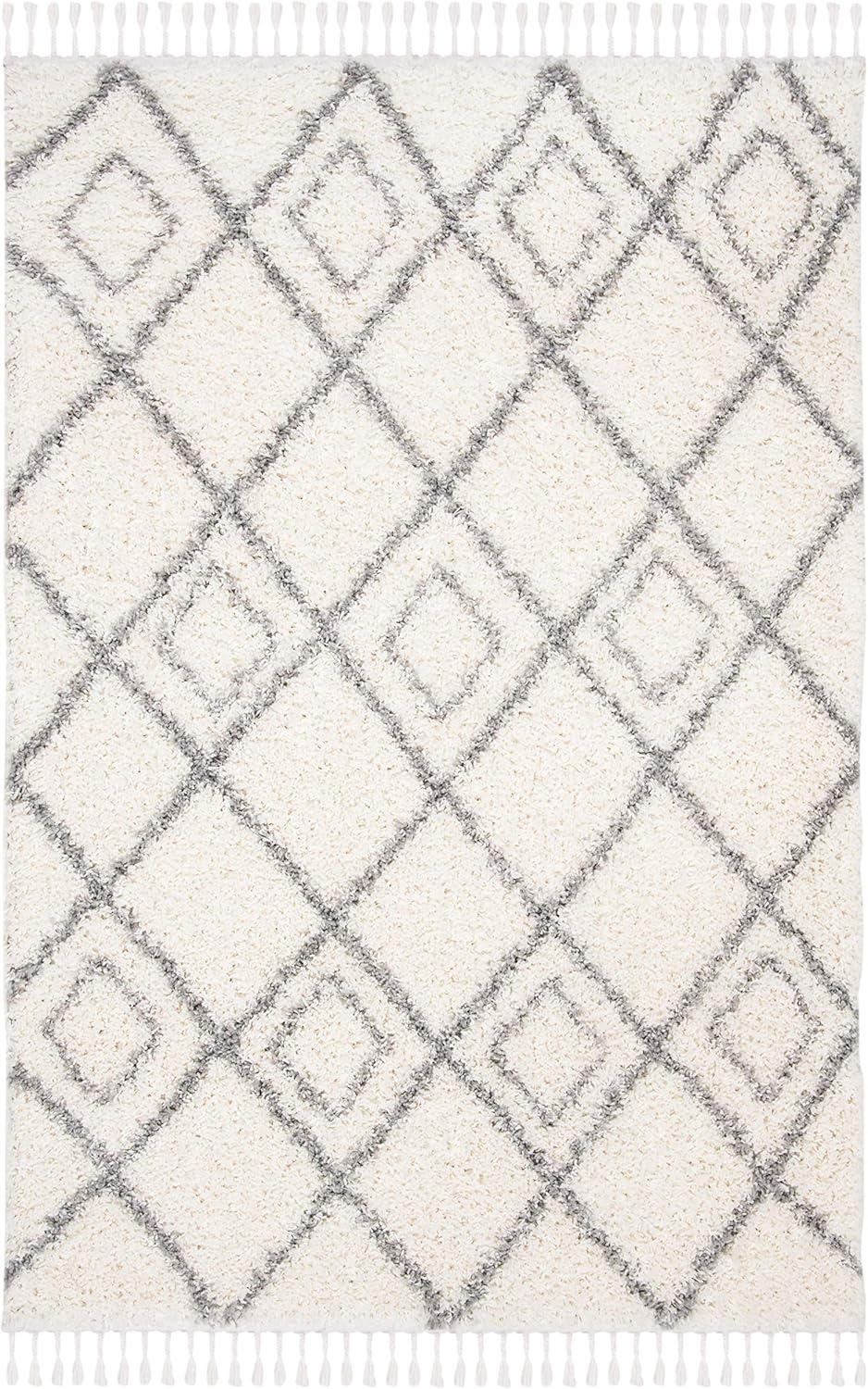 image:imageSAFAVIEH Moroccan Tassel Shag Collection Area Rug 53 x 76 Ivory amp Light Grey Boho NonShedding amp Easy Care 15inch Thick Ideal for High Traffic Areas in Living Room Bedroom MTS335BIvoryLight Grey