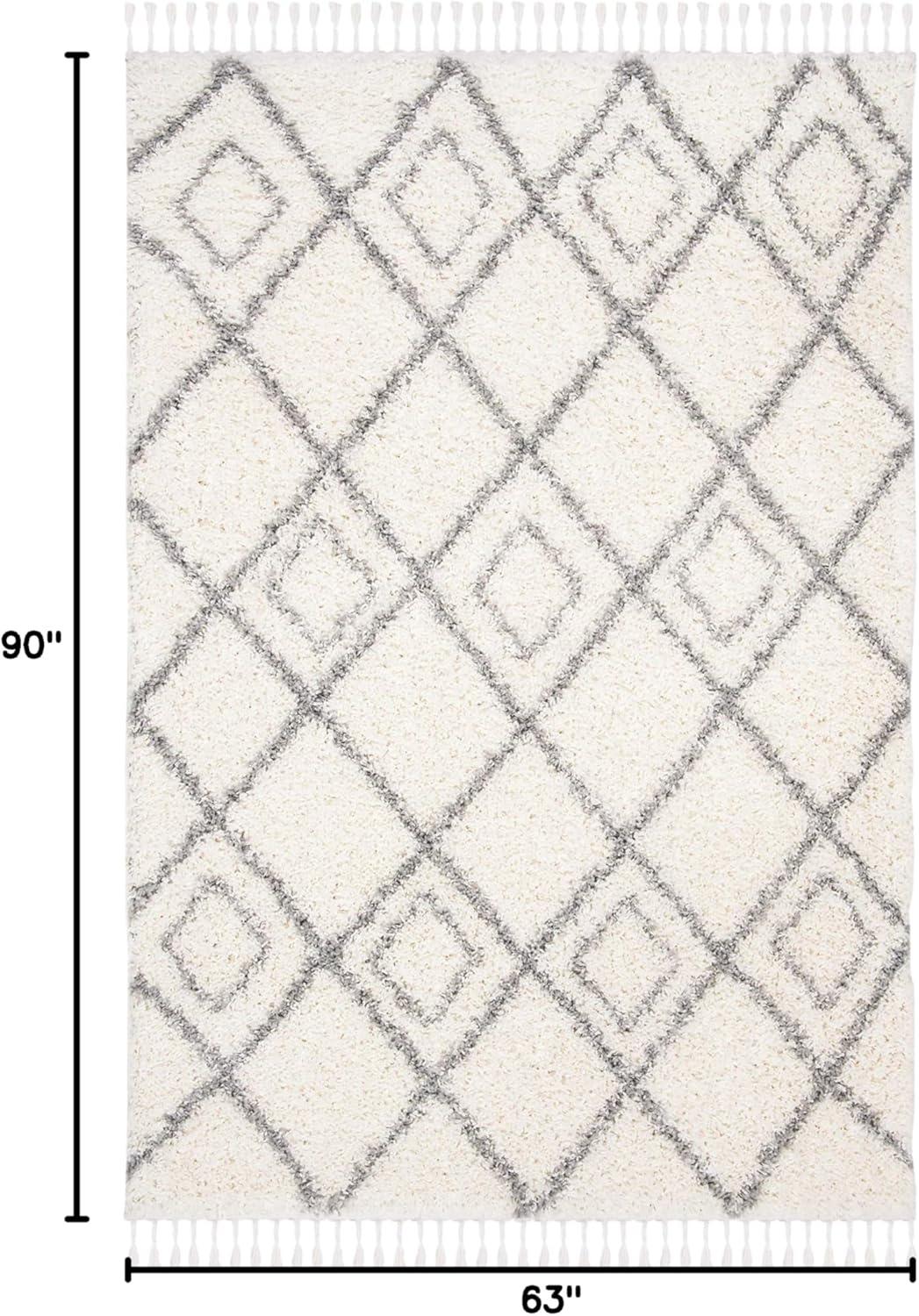 image:imageSAFAVIEH Moroccan Tassel Shag Collection Area Rug 53 x 76 Ivory amp Light Grey Boho NonShedding amp Easy Care 15inch Thick Ideal for High Traffic Areas in Living Room Bedroom MTS335BIvoryLight Grey