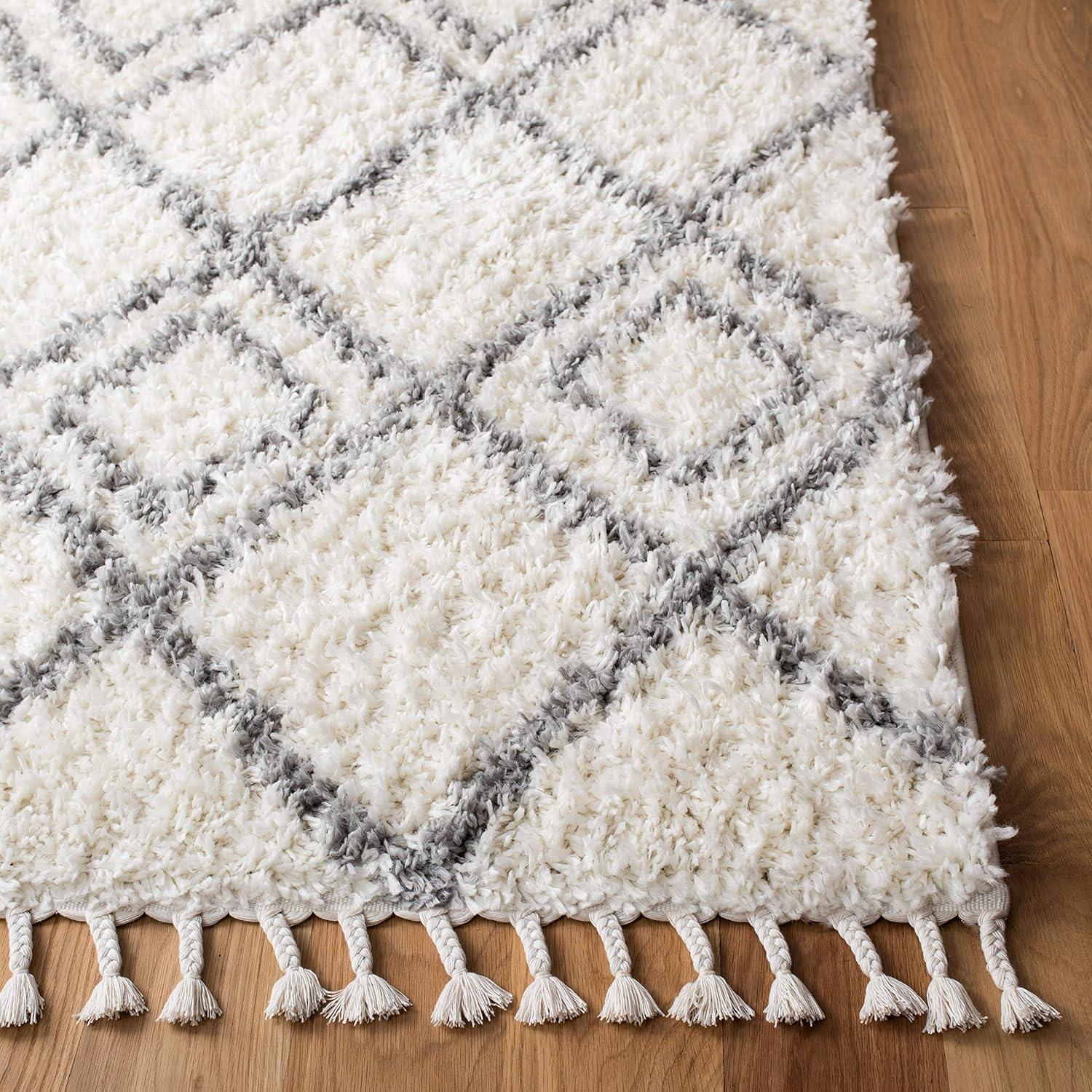 image:imageSAFAVIEH Moroccan Tassel Shag Collection Area Rug 53 x 76 Ivory amp Light Grey Boho NonShedding amp Easy Care 15inch Thick Ideal for High Traffic Areas in Living Room Bedroom MTS335BIvoryLight Grey
