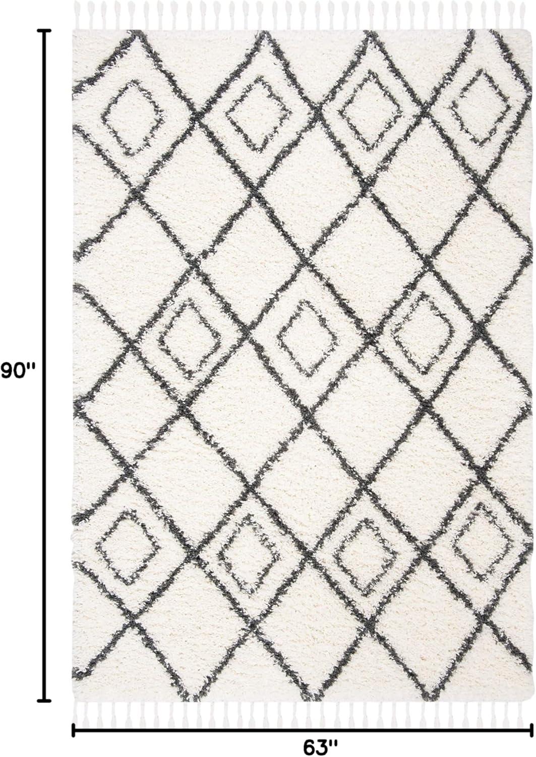 image:imageSAFAVIEH Moroccan Tassel Shag Collection Area Rug 53 x 76 Ivory amp Light Grey Boho NonShedding amp Easy Care 15inch Thick Ideal for High Traffic Areas in Living Room Bedroom MTS335BIvoryDark Grey