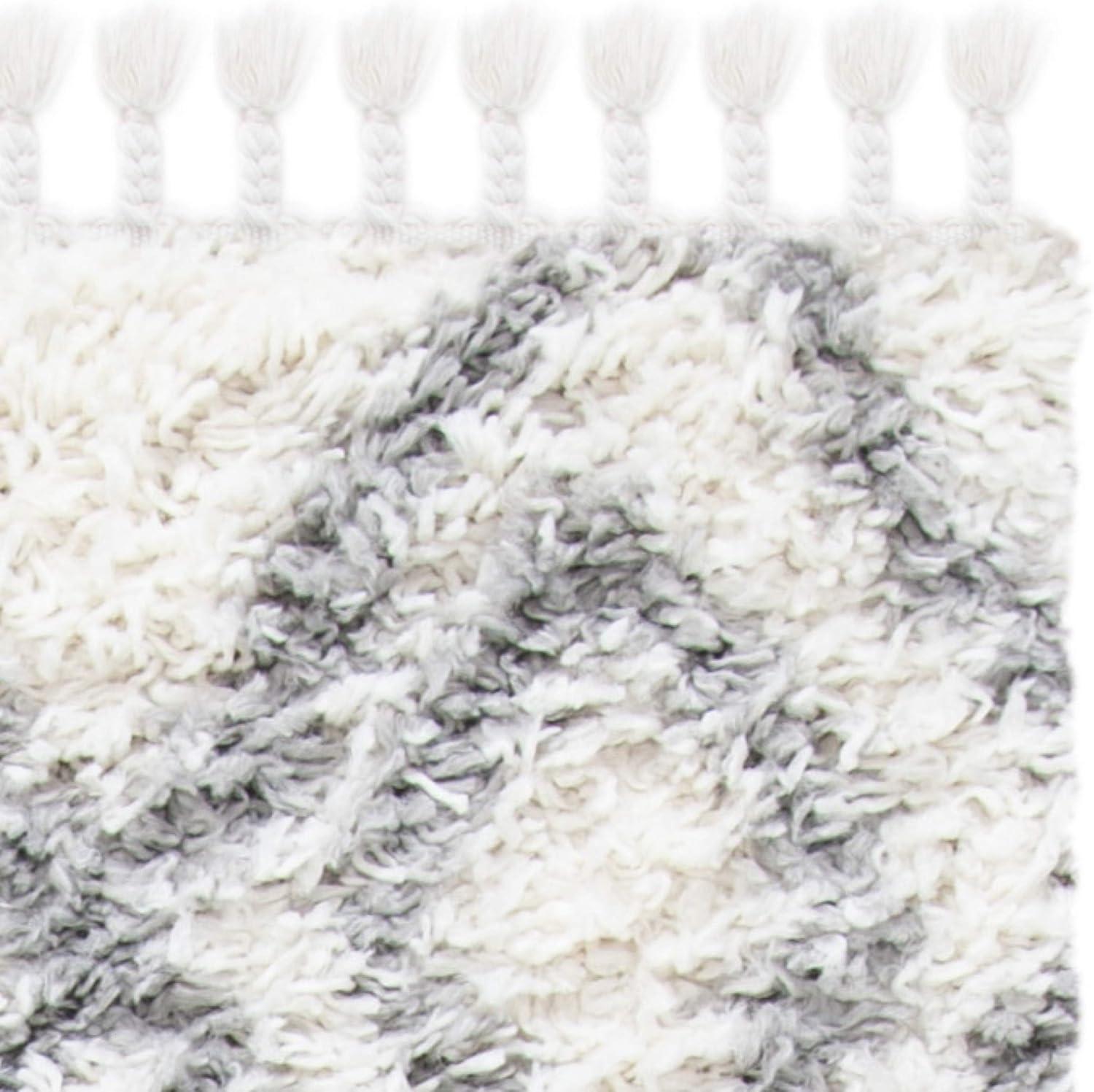 image:imageSAFAVIEH Moroccan Tassel Shag Collection Area Rug 53 x 76 Ivory amp Light Grey Boho NonShedding amp Easy Care 15inch Thick Ideal for High Traffic Areas in Living Room Bedroom MTS335BIvoryLight Grey
