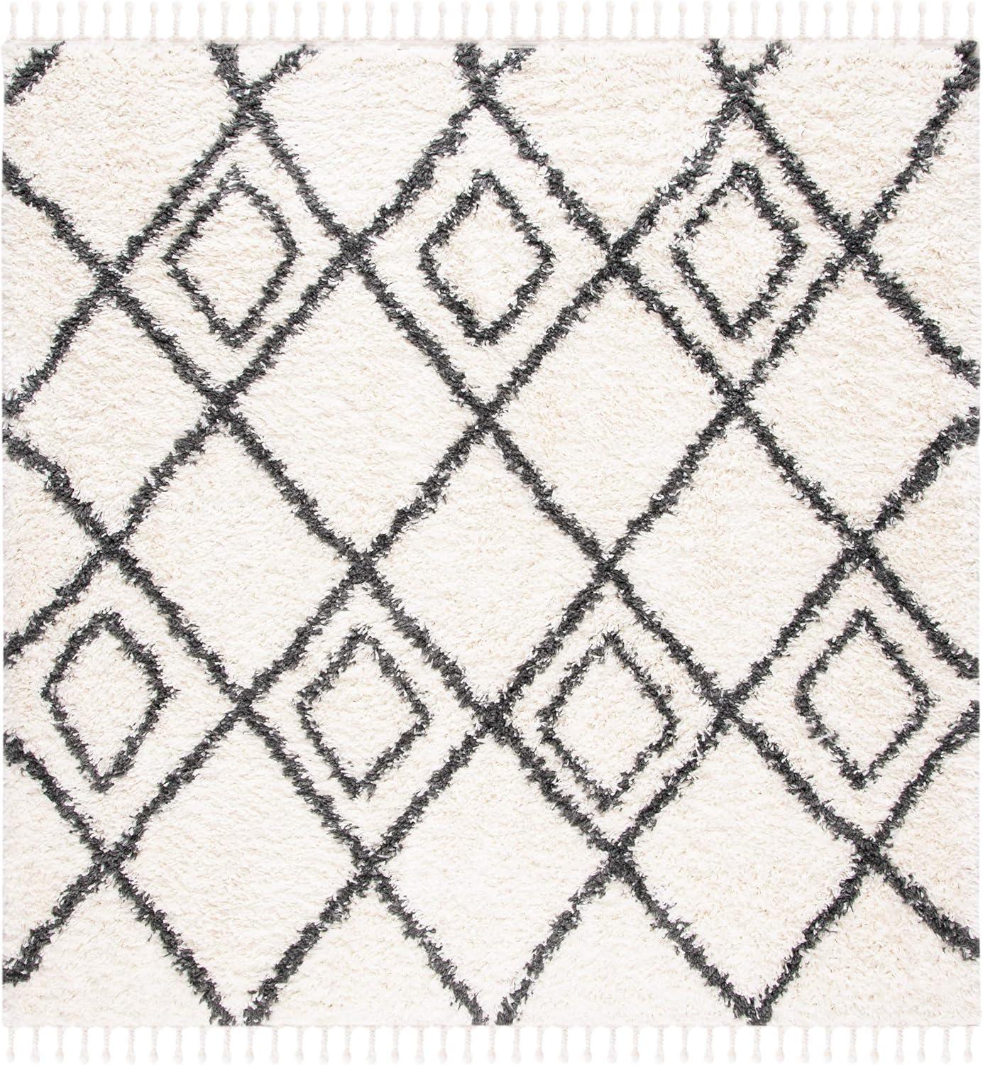 image:imageSAFAVIEH Moroccan Tassel Shag Collection Area Rug 53 x 76 Ivory amp Light Grey Boho NonShedding amp Easy Care 15inch Thick Ideal for High Traffic Areas in Living Room Bedroom MTS335BIvoryDark Grey