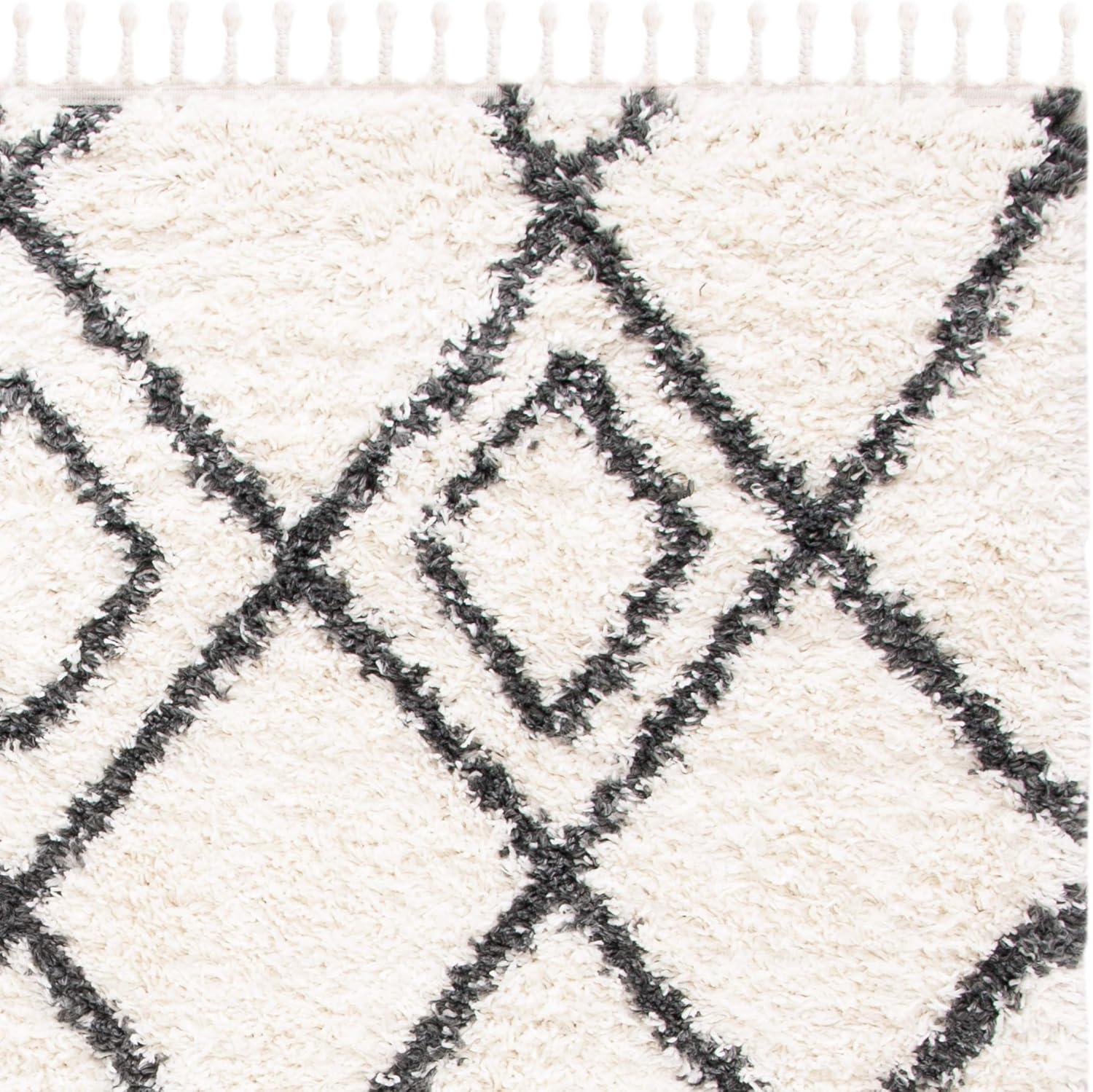 image:imageSAFAVIEH Moroccan Tassel Shag Collection Area Rug 53 x 76 Ivory amp Light Grey Boho NonShedding amp Easy Care 15inch Thick Ideal for High Traffic Areas in Living Room Bedroom MTS335BIvoryDark Grey