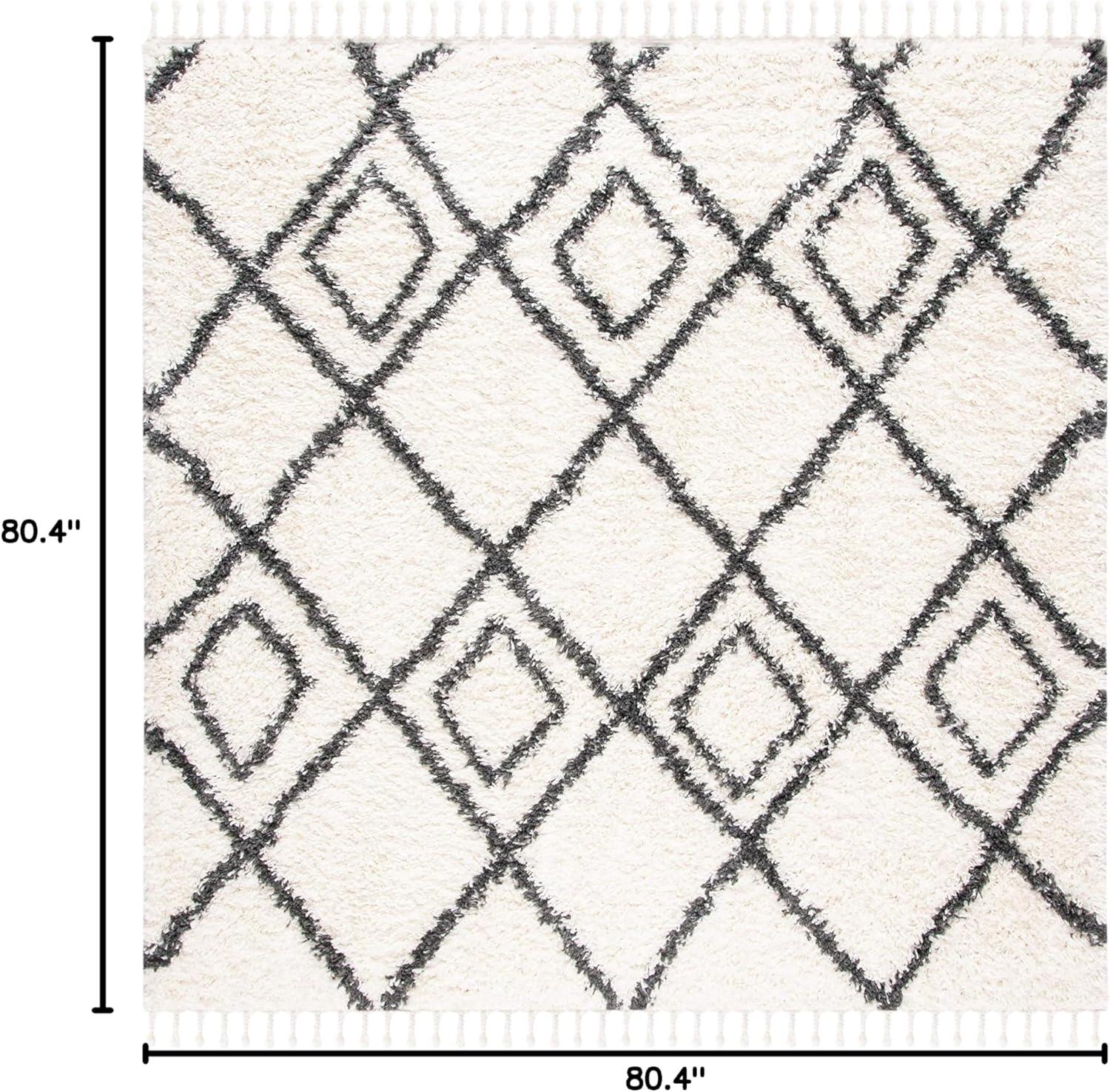 image:imageSAFAVIEH Moroccan Tassel Shag Collection Area Rug 53 x 76 Ivory amp Light Grey Boho NonShedding amp Easy Care 15inch Thick Ideal for High Traffic Areas in Living Room Bedroom MTS335BIvoryDark Grey