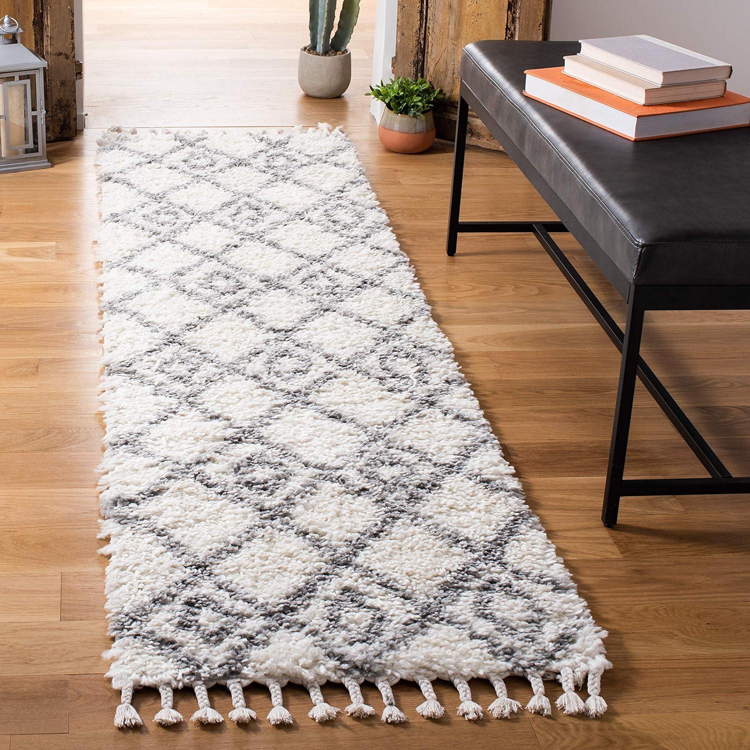 image:imageSAFAVIEH Moroccan Tassel Shag Collection Area Rug 53 x 76 Ivory amp Light Grey Boho NonShedding amp Easy Care 15inch Thick Ideal for High Traffic Areas in Living Room Bedroom MTS335BIvoryLight Grey