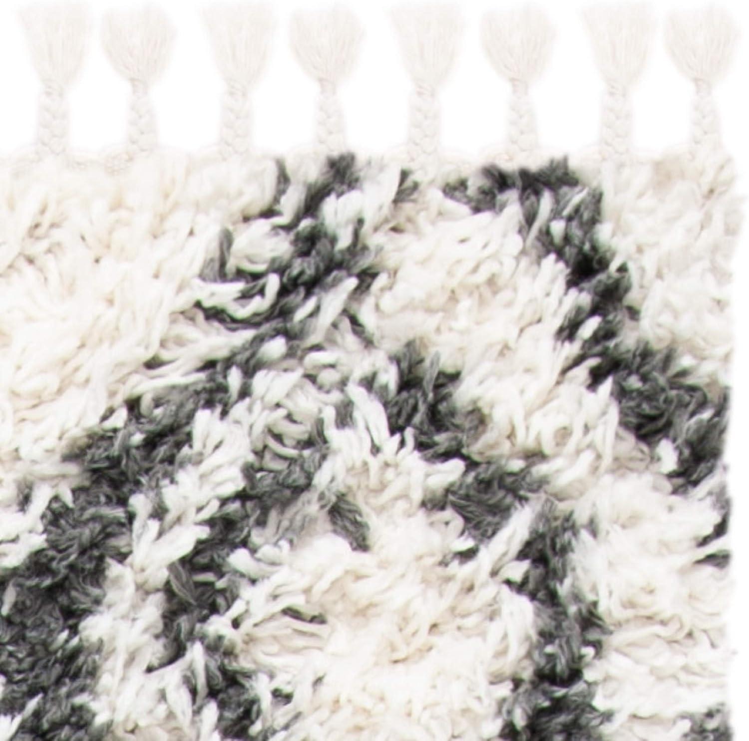 image:imageSAFAVIEH Moroccan Tassel Shag Collection Area Rug 53 x 76 Ivory amp Light Grey Boho NonShedding amp Easy Care 15inch Thick Ideal for High Traffic Areas in Living Room Bedroom MTS335BIvoryDark Grey