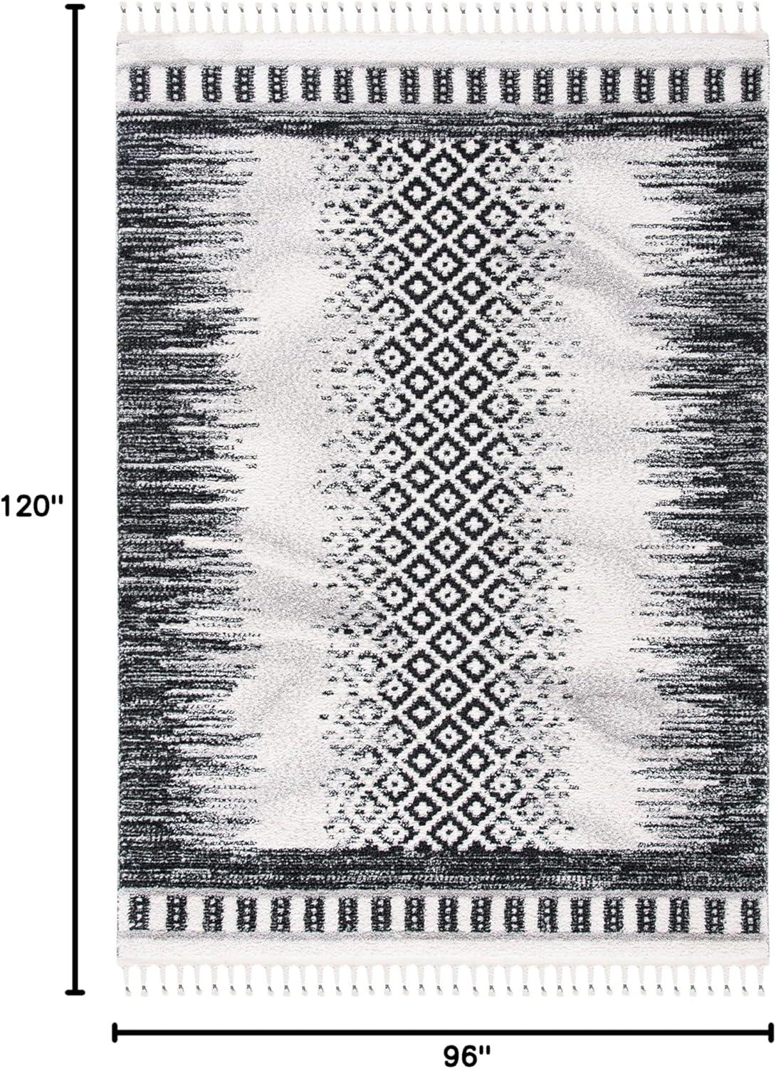 image:imageSAFAVIEH Moroccan Tassel Shag Collection Area Rug 55 x 77 Ivory amp Beige Boho Design NonShedding amp Easy Care 075inch Thick Ideal for High Traffic Areas in Living Room Bedroom MTS483BIvoryBlack