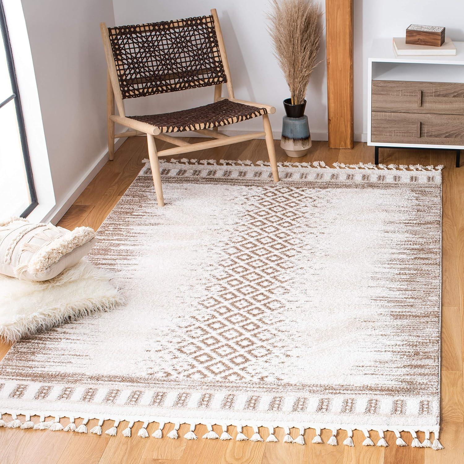 image:imageSAFAVIEH Moroccan Tassel Shag Collection Area Rug 55 x 77 Ivory amp Beige Boho Design NonShedding amp Easy Care 075inch Thick Ideal for High Traffic Areas in Living Room Bedroom MTS483BIvoryBeige