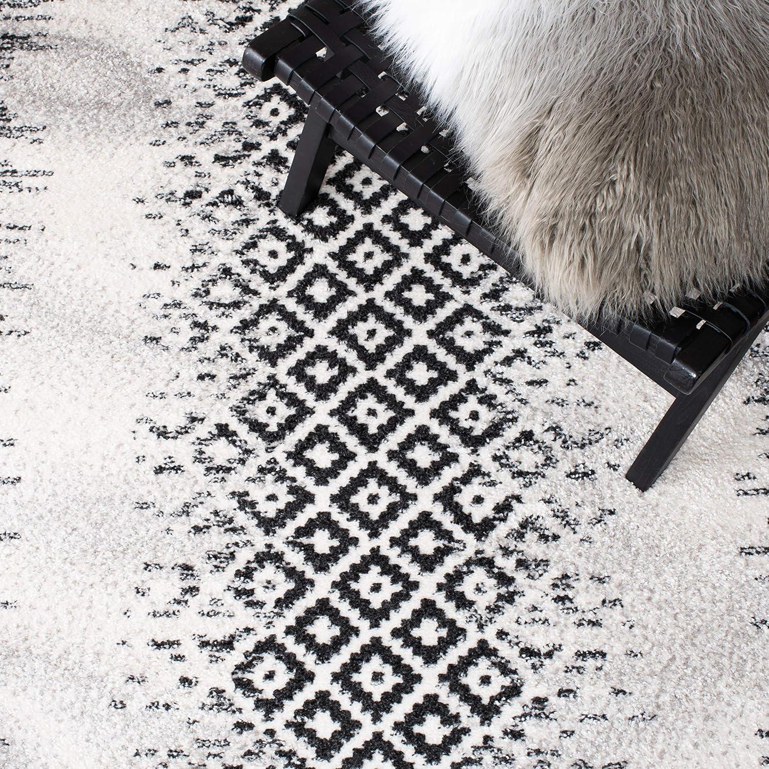image:imageSAFAVIEH Moroccan Tassel Shag Collection Area Rug 55 x 77 Ivory amp Beige Boho Design NonShedding amp Easy Care 075inch Thick Ideal for High Traffic Areas in Living Room Bedroom MTS483BIvoryBlack