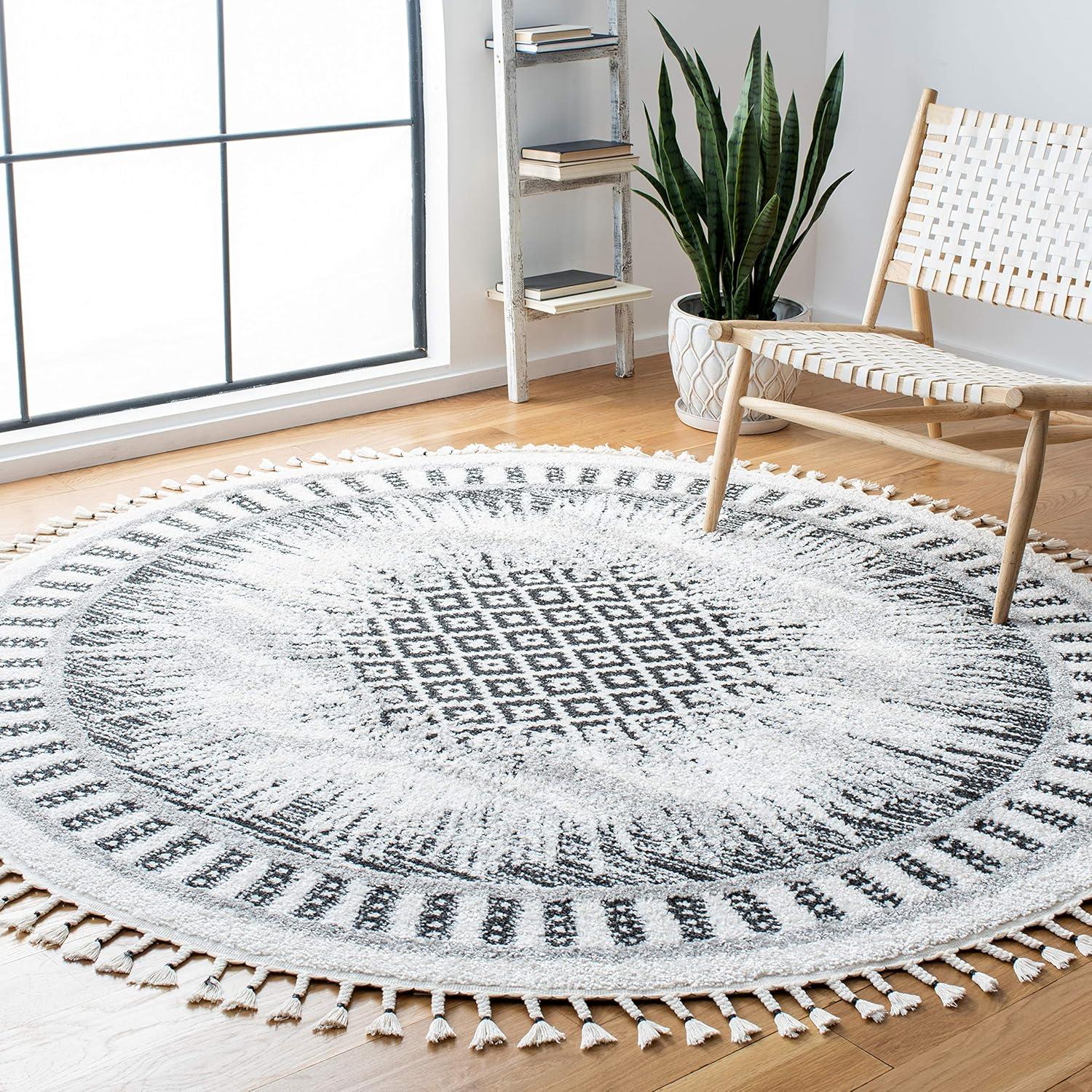 image:imageSAFAVIEH Moroccan Tassel Shag Collection Area Rug 55 x 77 Ivory amp Beige Boho Design NonShedding amp Easy Care 075inch Thick Ideal for High Traffic Areas in Living Room Bedroom MTS483BIvoryBlack