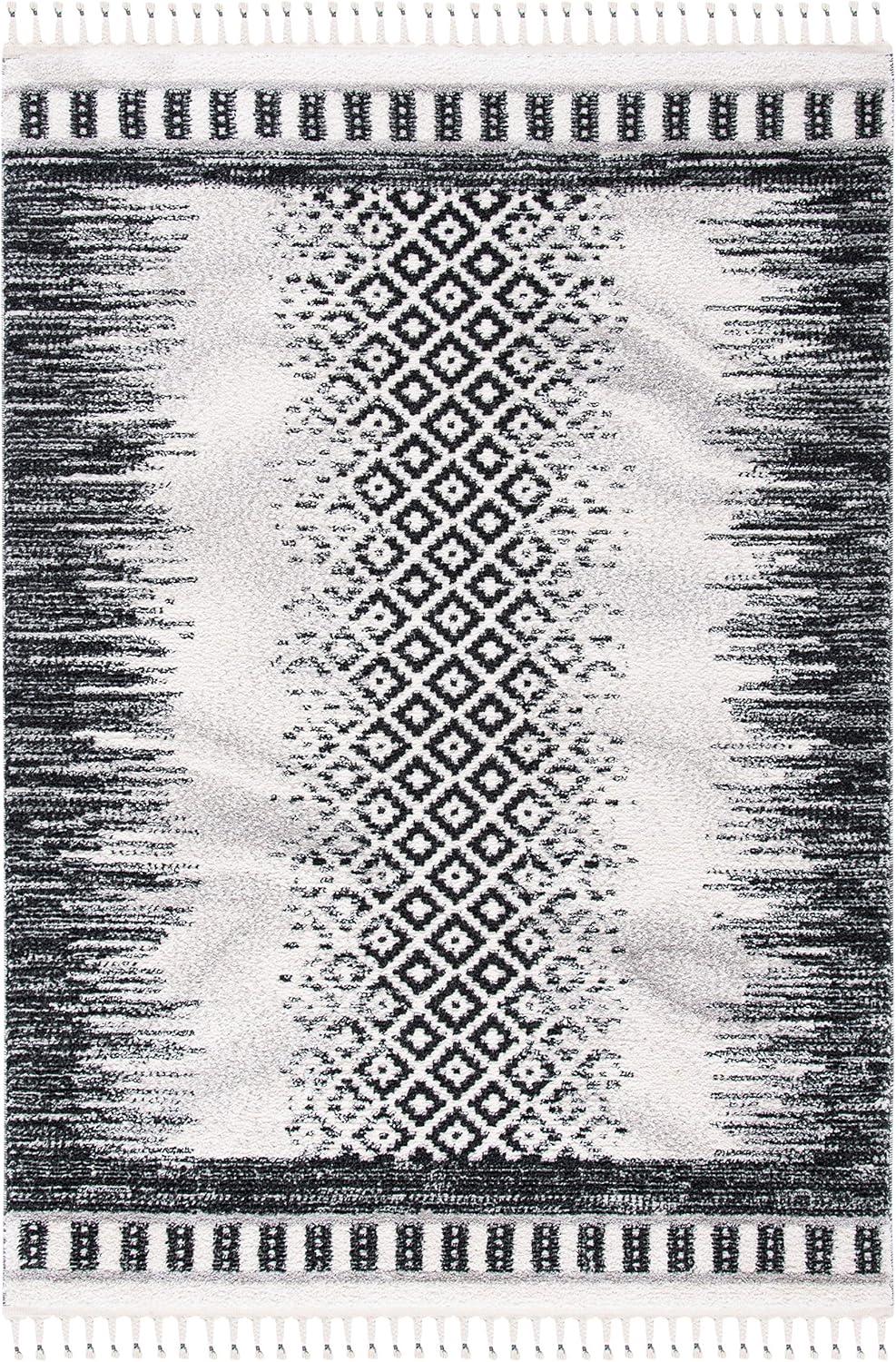 image:imageSAFAVIEH Moroccan Tassel Shag Collection Area Rug 55 x 77 Ivory amp Beige Boho Design NonShedding amp Easy Care 075inch Thick Ideal for High Traffic Areas in Living Room Bedroom MTS483BIvoryBlack