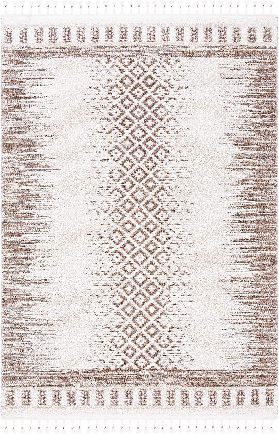 image:imageSAFAVIEH Moroccan Tassel Shag Collection Area Rug 55 x 77 Ivory amp Beige Boho Design NonShedding amp Easy Care 075inch Thick Ideal for High Traffic Areas in Living Room Bedroom MTS483BIvoryBeige