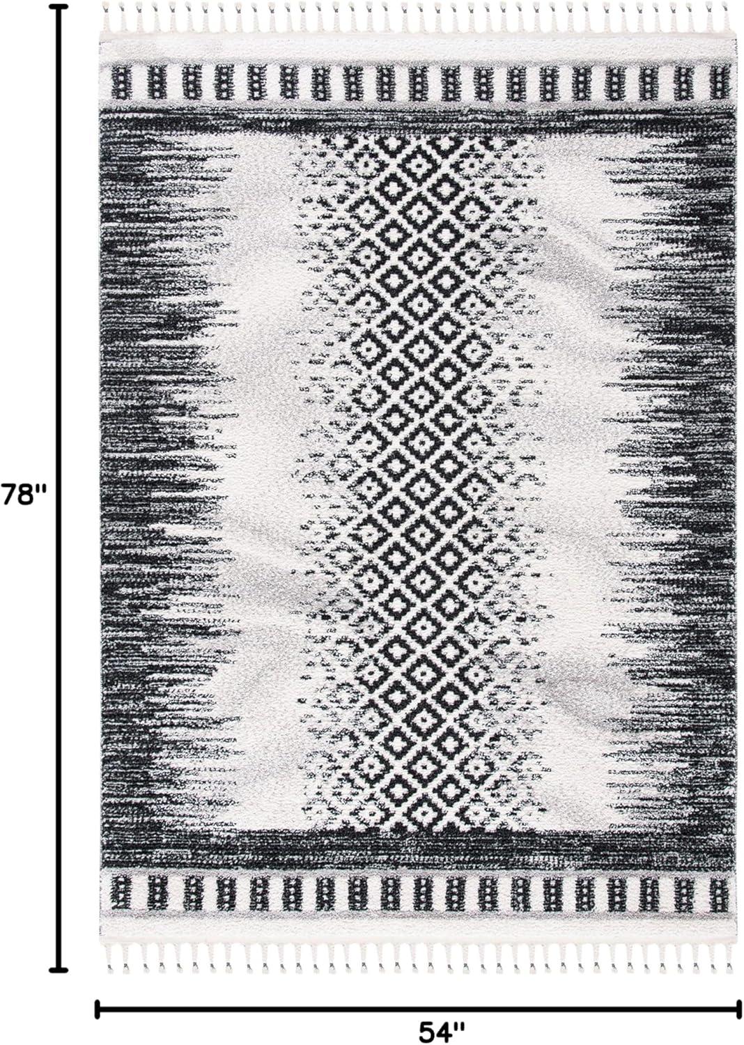 image:imageSAFAVIEH Moroccan Tassel Shag Collection Area Rug 55 x 77 Ivory amp Beige Boho Design NonShedding amp Easy Care 075inch Thick Ideal for High Traffic Areas in Living Room Bedroom MTS483BIvoryBlack