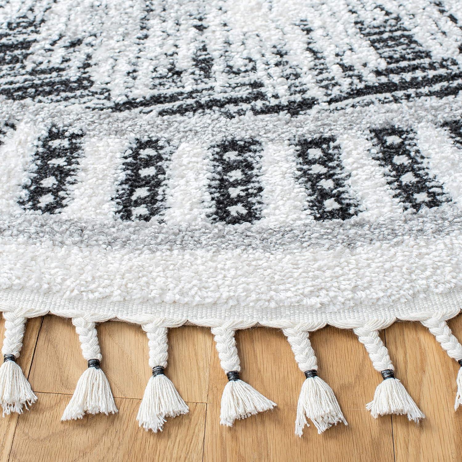 image:imageSAFAVIEH Moroccan Tassel Shag Collection Area Rug 55 x 77 Ivory amp Beige Boho Design NonShedding amp Easy Care 075inch Thick Ideal for High Traffic Areas in Living Room Bedroom MTS483BIvoryBlack