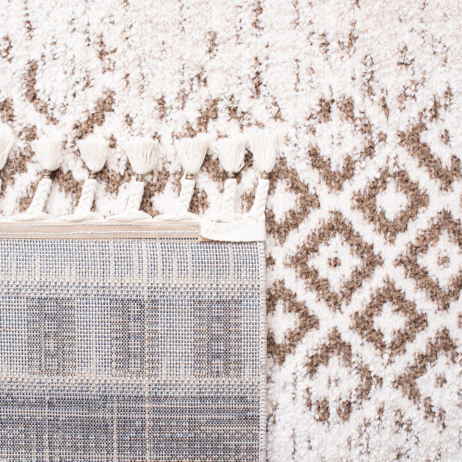 image:imageSAFAVIEH Moroccan Tassel Shag Collection Area Rug 55 x 77 Ivory amp Beige Boho Design NonShedding amp Easy Care 075inch Thick Ideal for High Traffic Areas in Living Room Bedroom MTS483BIvoryBeige
