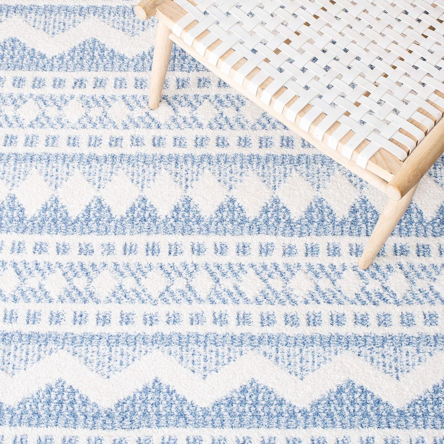 image:imageSAFAVIEH Moroccan Tassel Shag Collection Area Rug 55 x 77 Ivory amp Light Blue 075inch Thick Ideal for High Traffic Areas in Living Room Bedroom MTS484CIvoryLight Blue
