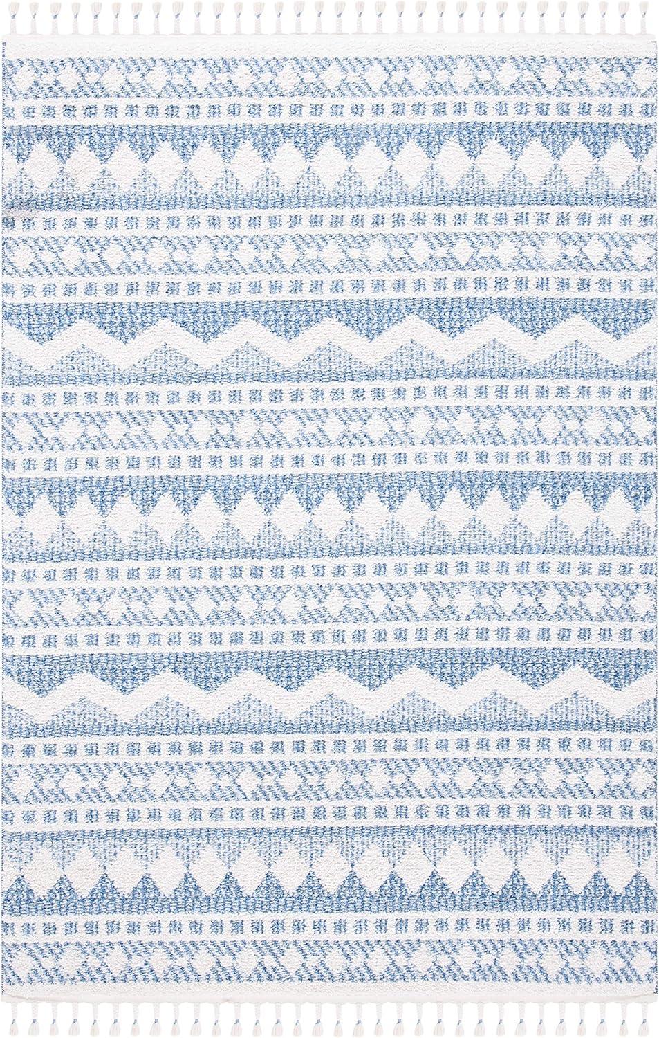 image:imageSAFAVIEH Moroccan Tassel Shag Collection Area Rug 55 x 77 Ivory amp Light Blue 075inch Thick Ideal for High Traffic Areas in Living Room Bedroom MTS484CIvoryLight Blue