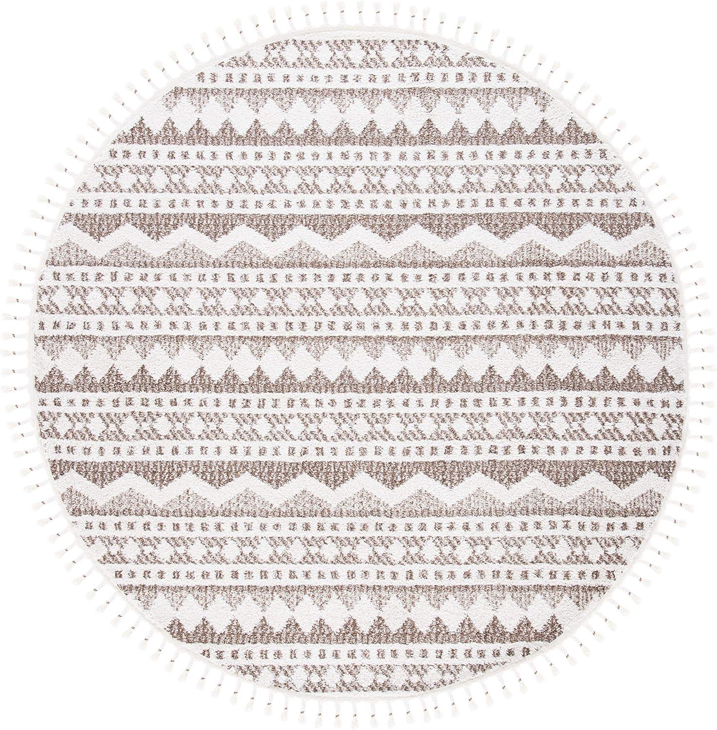 image:imageSAFAVIEH Moroccan Tassel Shag Collection Area Rug 55 x 77 Ivory amp Light Blue 075inch Thick Ideal for High Traffic Areas in Living Room Bedroom MTS484CIvoryBeige