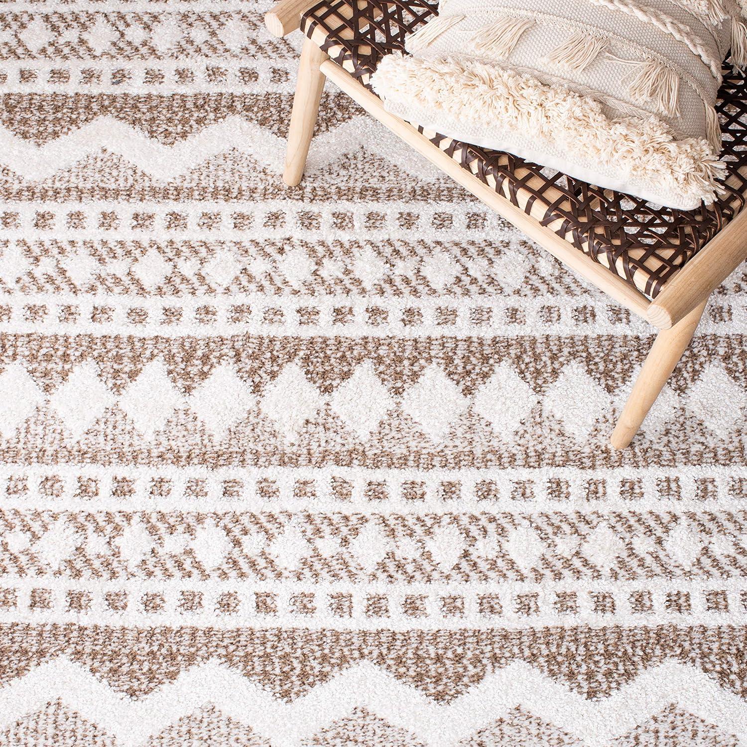 image:imageSAFAVIEH Moroccan Tassel Shag Collection Area Rug 55 x 77 Ivory amp Light Blue 075inch Thick Ideal for High Traffic Areas in Living Room Bedroom MTS484CIvoryBeige