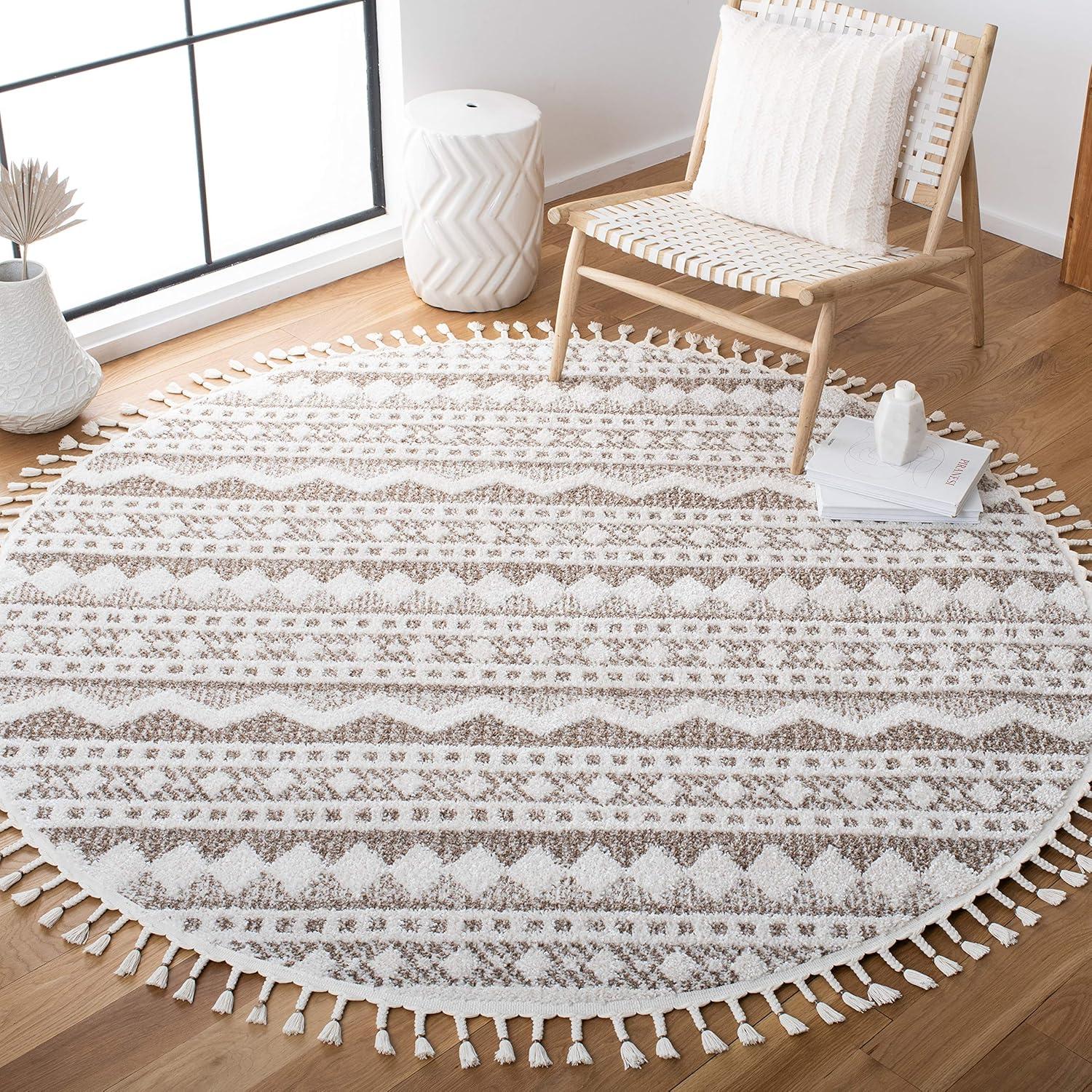 image:imageSAFAVIEH Moroccan Tassel Shag Collection Area Rug 55 x 77 Ivory amp Light Blue 075inch Thick Ideal for High Traffic Areas in Living Room Bedroom MTS484CIvoryBeige