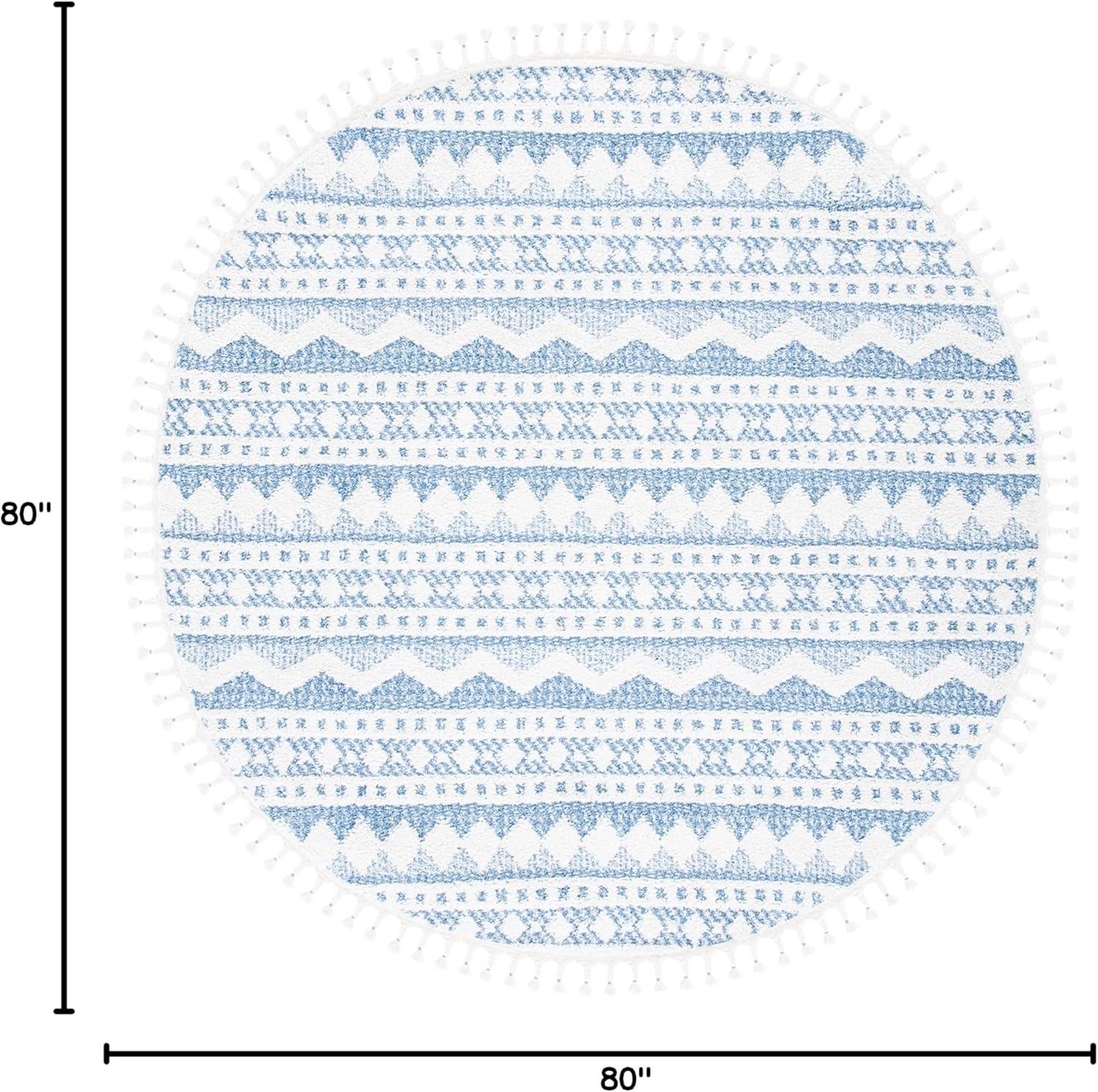 image:imageSAFAVIEH Moroccan Tassel Shag Collection Area Rug 55 x 77 Ivory amp Light Blue 075inch Thick Ideal for High Traffic Areas in Living Room Bedroom MTS484CIvoryLight Blue