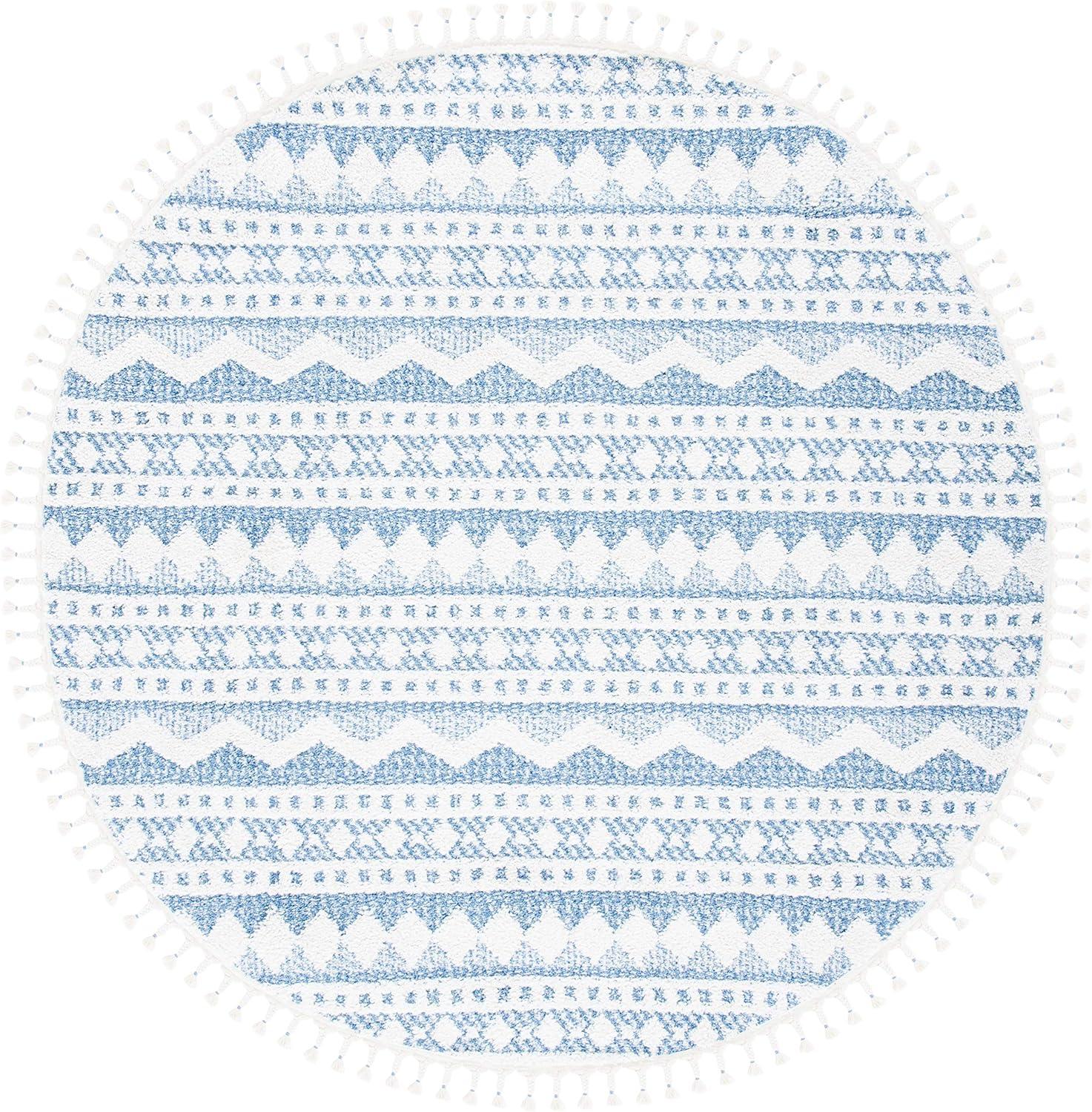 image:imageSAFAVIEH Moroccan Tassel Shag Collection Area Rug 55 x 77 Ivory amp Light Blue 075inch Thick Ideal for High Traffic Areas in Living Room Bedroom MTS484CIvoryLight Blue