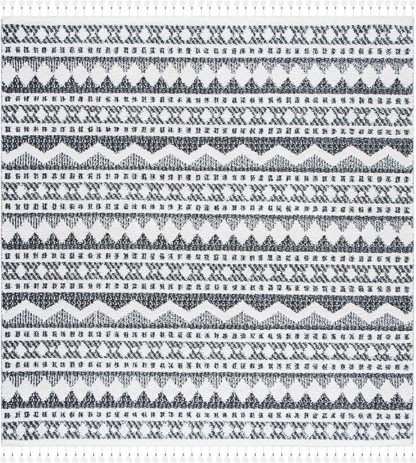 image:imageSAFAVIEH Moroccan Tassel Shag Collection Area Rug 55 x 77 Ivory amp Light Blue 075inch Thick Ideal for High Traffic Areas in Living Room Bedroom MTS484CIvoryBlack
