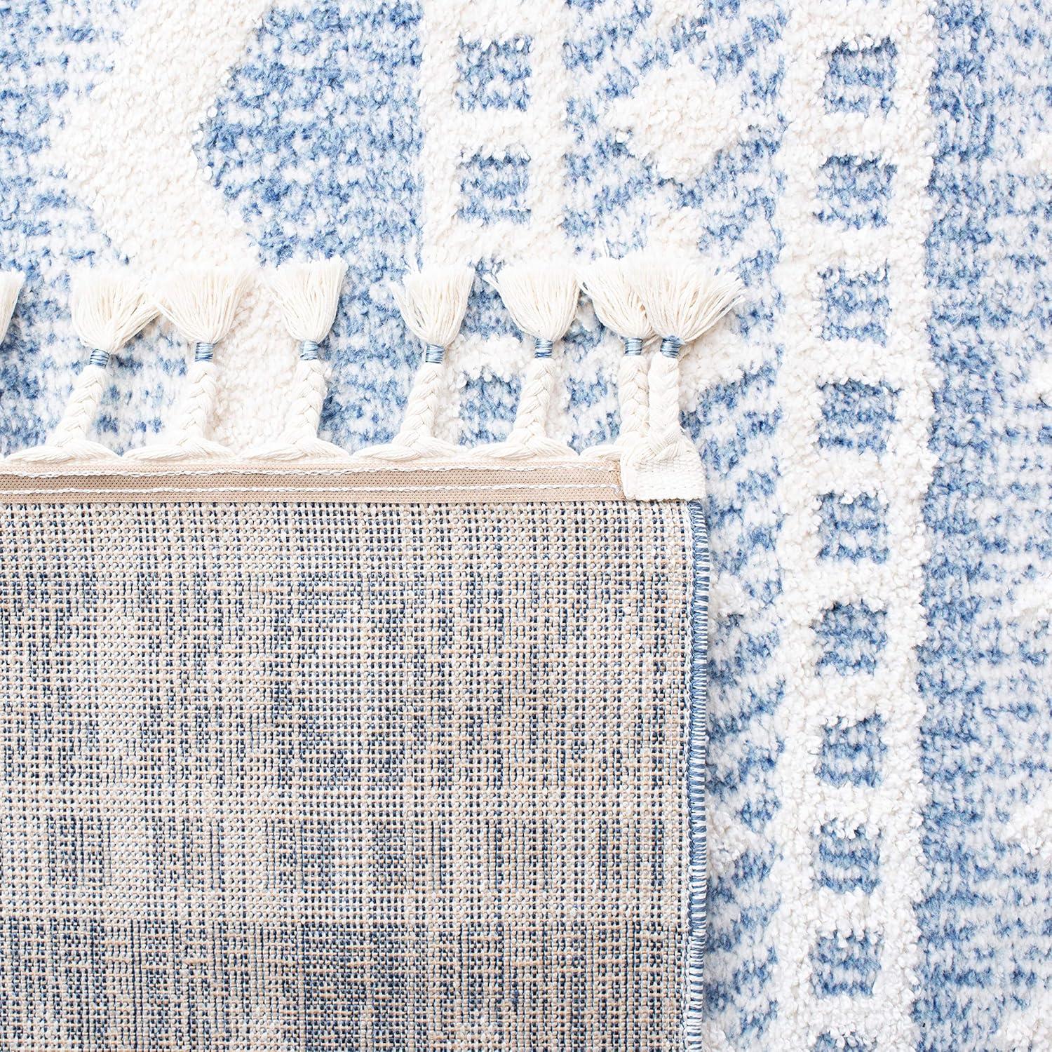 image:imageSAFAVIEH Moroccan Tassel Shag Collection Area Rug 55 x 77 Ivory amp Light Blue 075inch Thick Ideal for High Traffic Areas in Living Room Bedroom MTS484CIvoryLight Blue