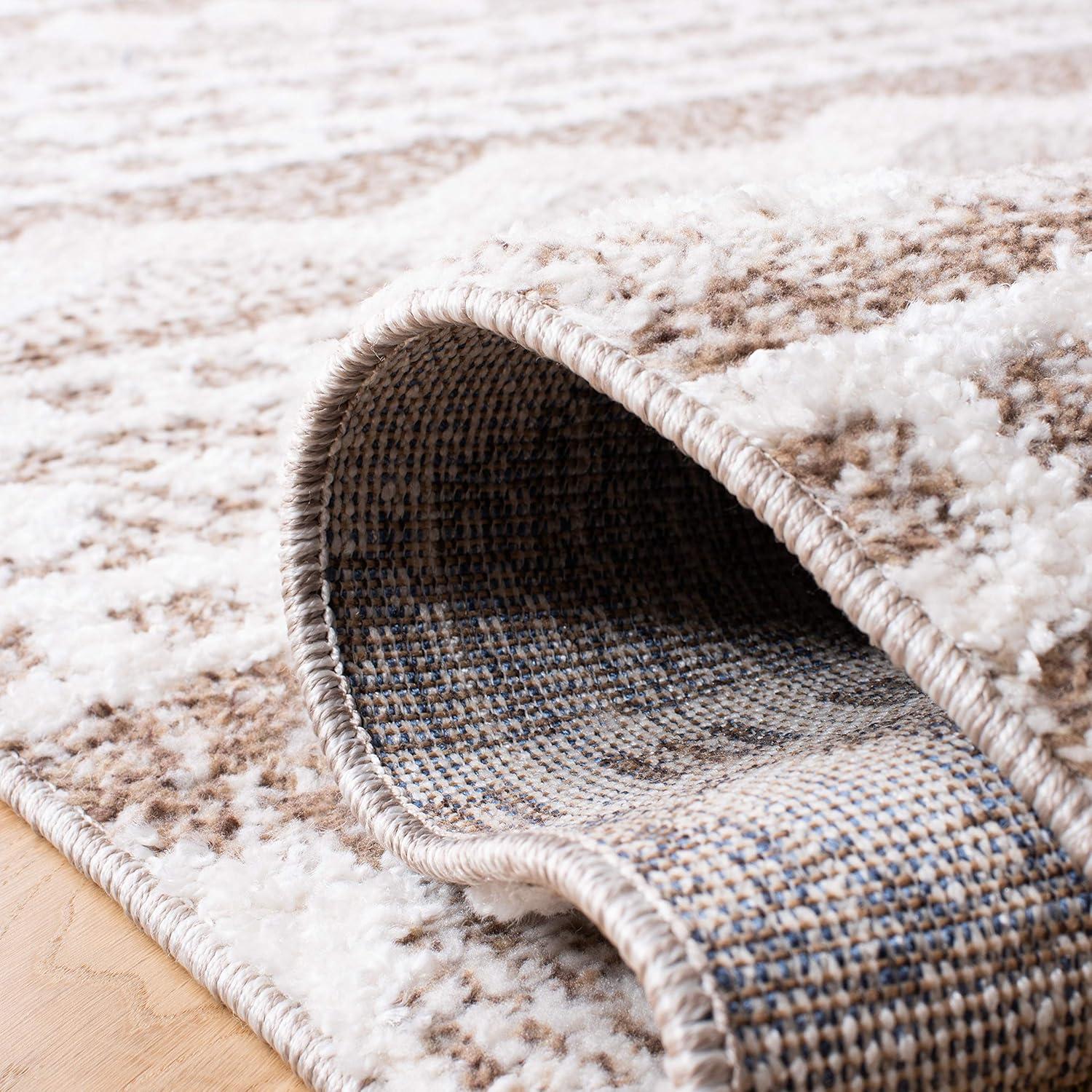 image:imageSAFAVIEH Moroccan Tassel Shag Collection Area Rug 55 x 77 Ivory amp Light Blue 075inch Thick Ideal for High Traffic Areas in Living Room Bedroom MTS484CIvoryBeige