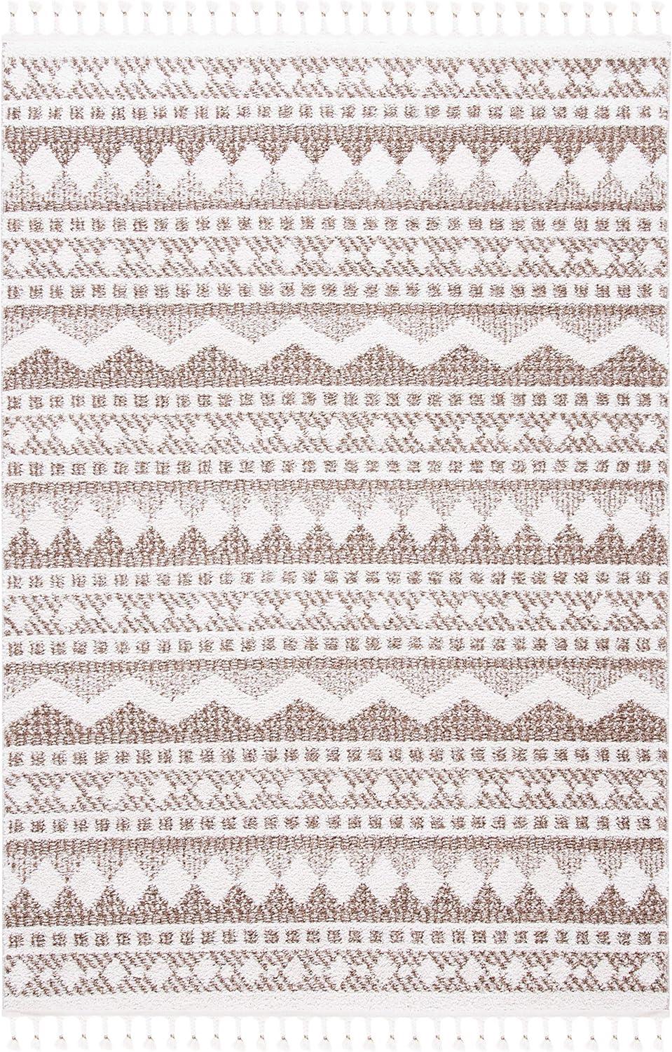 image:imageSAFAVIEH Moroccan Tassel Shag Collection Area Rug 55 x 77 Ivory amp Light Blue 075inch Thick Ideal for High Traffic Areas in Living Room Bedroom MTS484CIvoryBeige