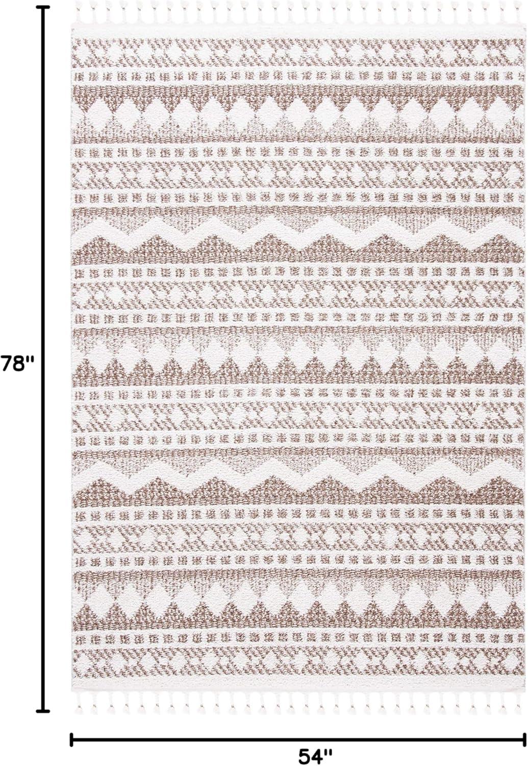 image:imageSAFAVIEH Moroccan Tassel Shag Collection Area Rug 55 x 77 Ivory amp Light Blue 075inch Thick Ideal for High Traffic Areas in Living Room Bedroom MTS484CIvoryBeige