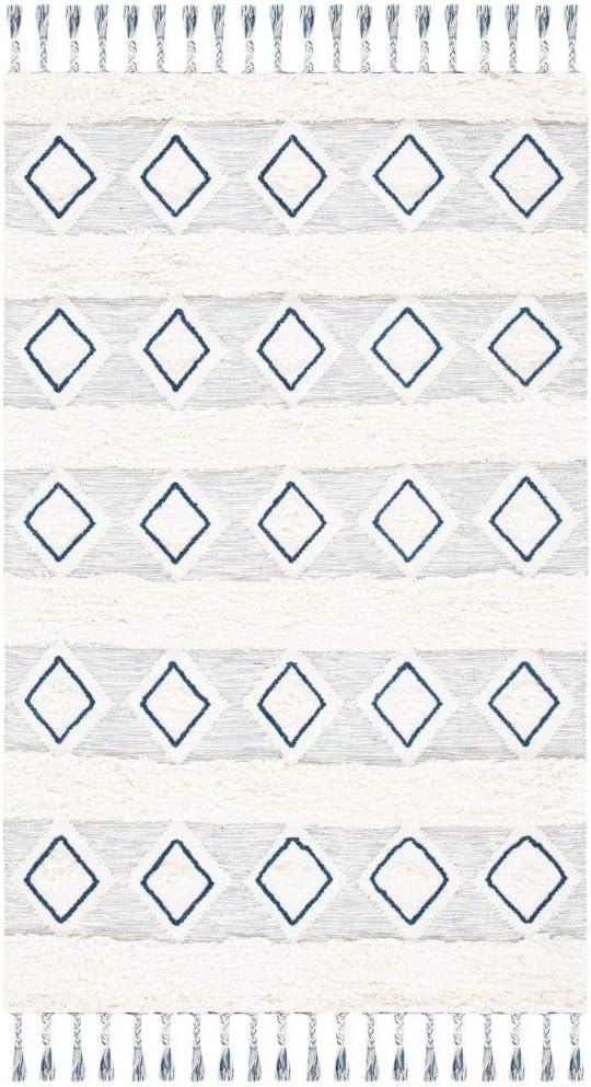 image:imageSAFAVIEH Natura Collection Accent Rug 4 x 6 Ivory amp Blue Handmade Moroccan Boho Tassel Wool Ideal for High Traffic Areas in Entryway Living Room Bedroom NAT678AIvoryBlue