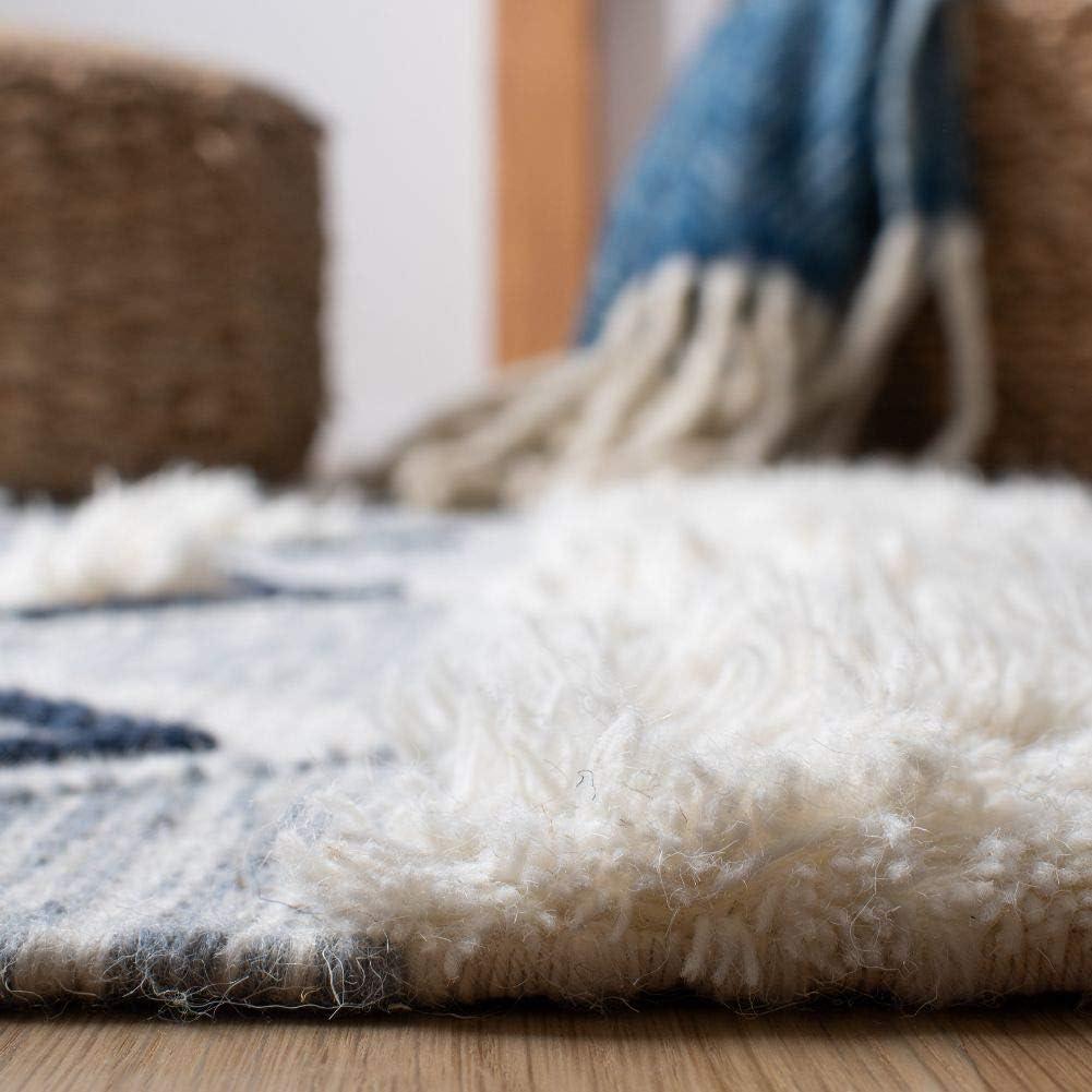 image:imageSAFAVIEH Natura Collection Accent Rug 4 x 6 Ivory amp Blue Handmade Moroccan Boho Tassel Wool Ideal for High Traffic Areas in Entryway Living Room Bedroom NAT678AIvoryBlue