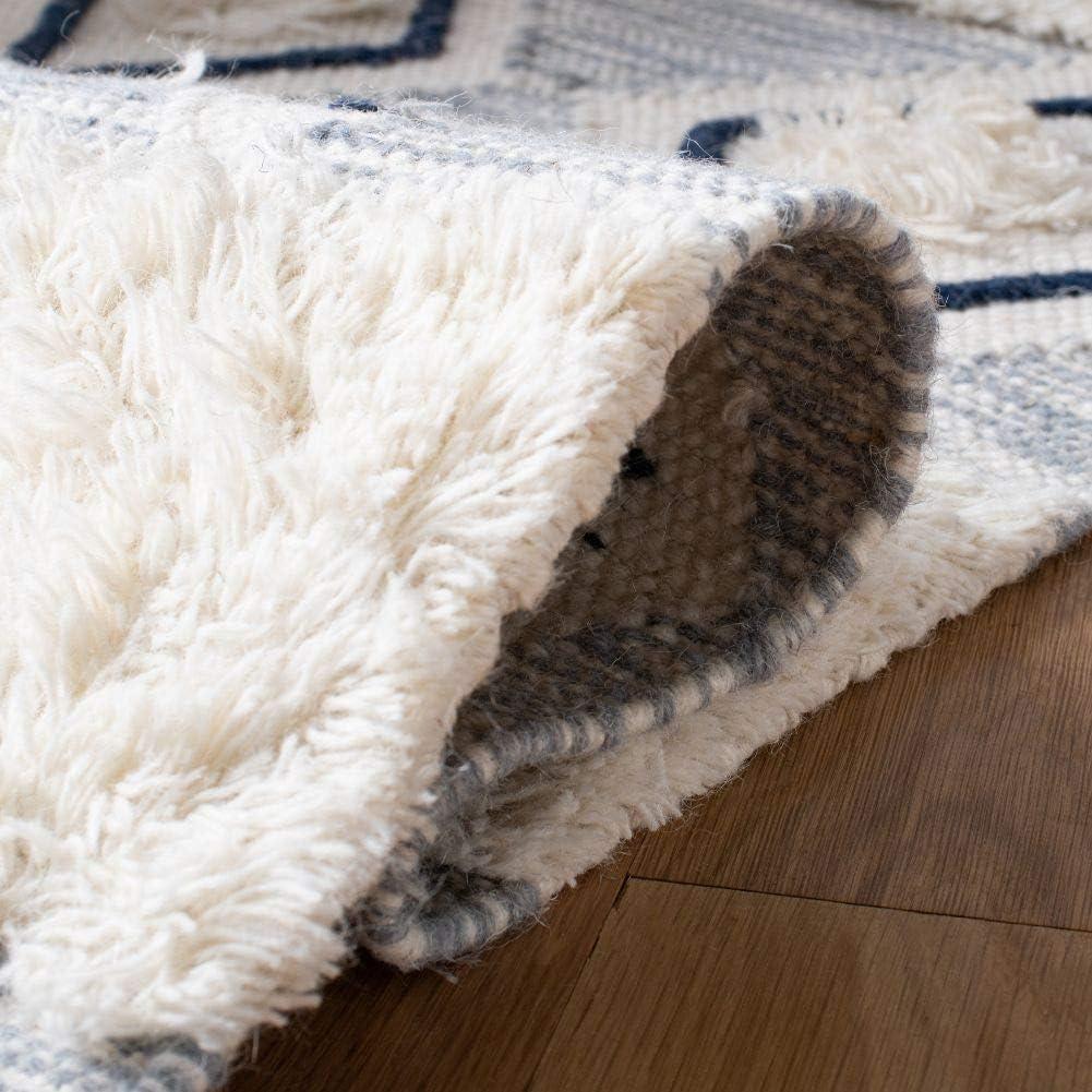 image:imageSAFAVIEH Natura Collection Accent Rug 4 x 6 Ivory amp Blue Handmade Moroccan Boho Tassel Wool Ideal for High Traffic Areas in Entryway Living Room Bedroom NAT678AIvoryBlue