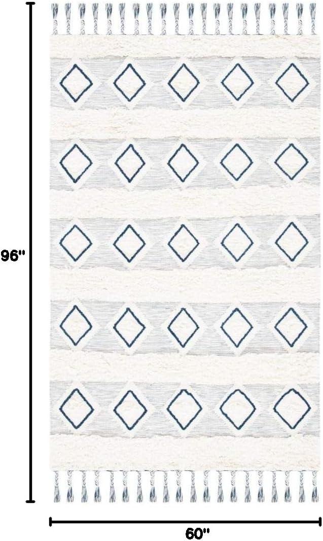 image:imageSAFAVIEH Natura Collection Accent Rug 4 x 6 Ivory amp Blue Handmade Moroccan Boho Tassel Wool Ideal for High Traffic Areas in Entryway Living Room Bedroom NAT678AIvoryBlue