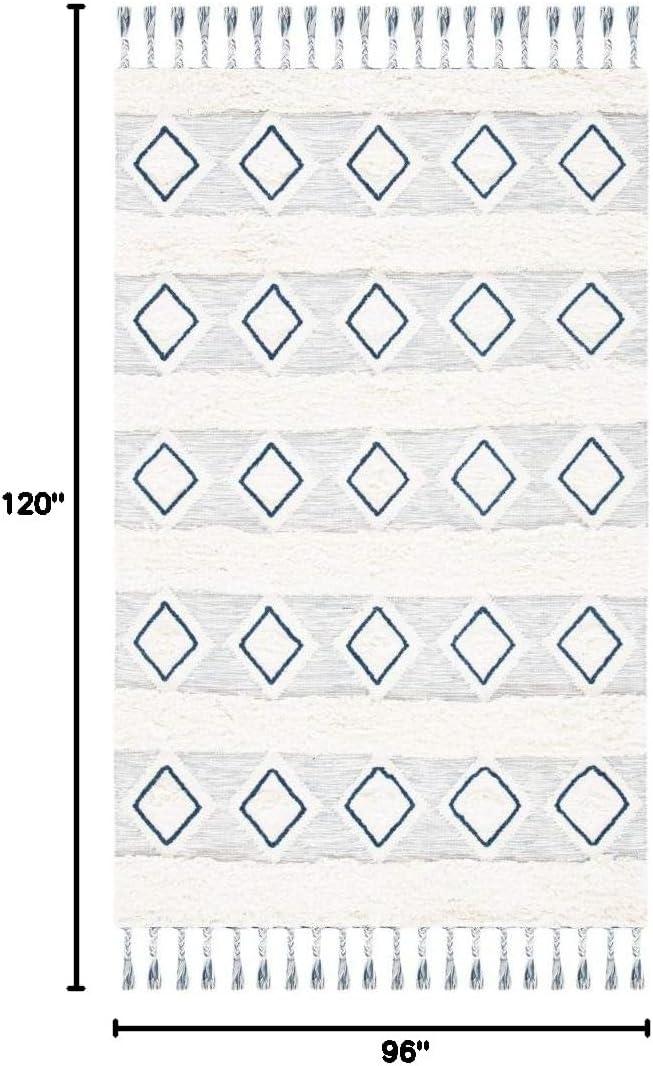 image:imageSAFAVIEH Natura Collection Accent Rug 4 x 6 Ivory amp Blue Handmade Moroccan Boho Tassel Wool Ideal for High Traffic Areas in Entryway Living Room Bedroom NAT678AIvoryBlue