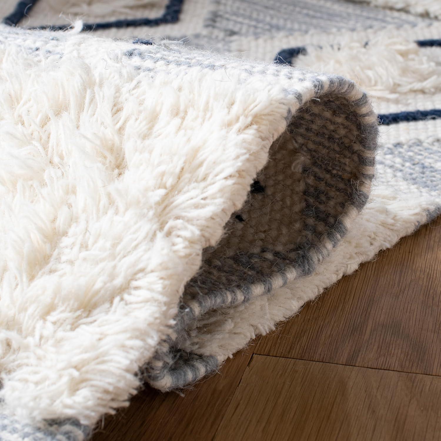 image:imageSAFAVIEH Natura Collection Accent Rug 4 x 6 Ivory amp Blue Handmade Moroccan Boho Tassel Wool Ideal for High Traffic Areas in Entryway Living Room Bedroom NAT678AIvoryBlue