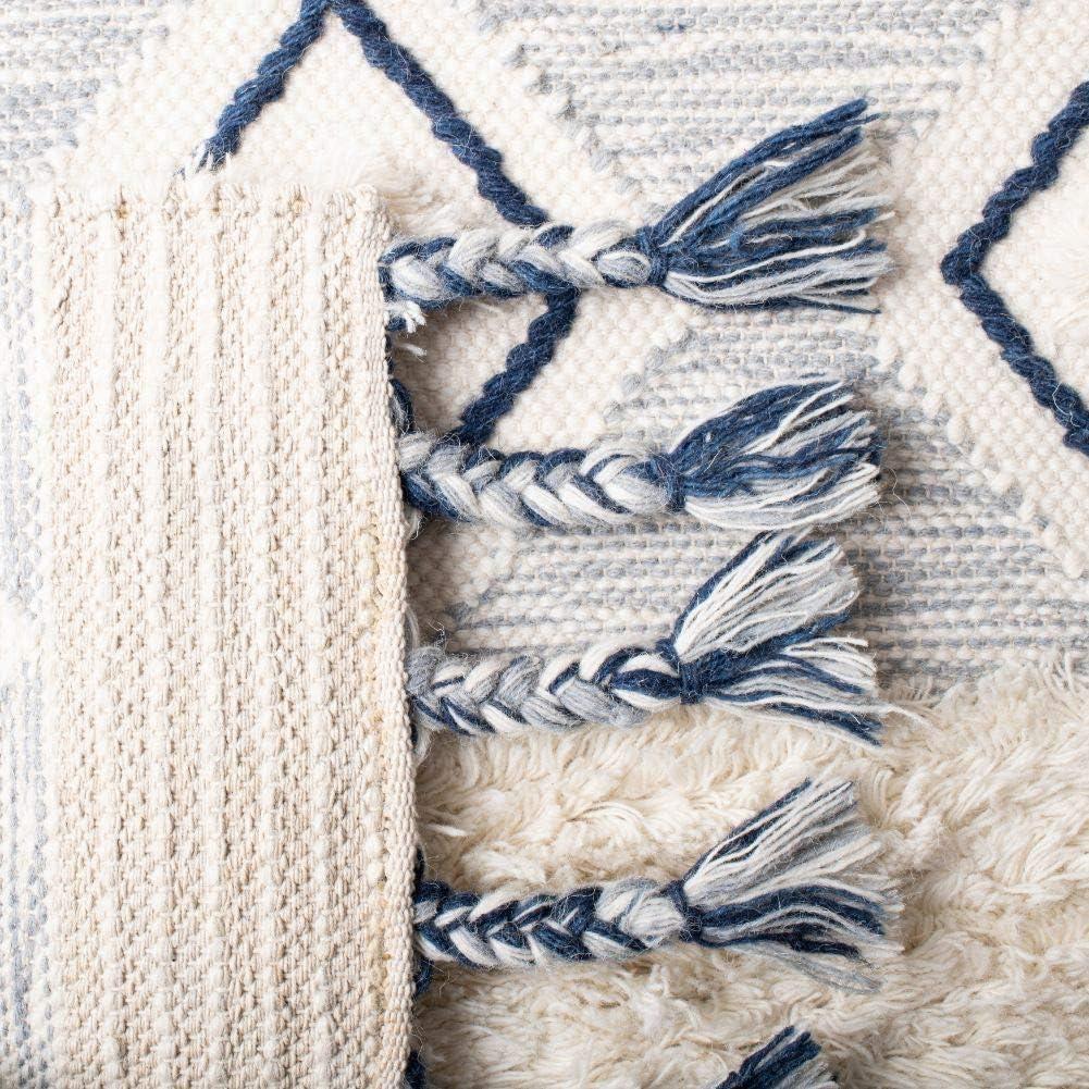 image:imageSAFAVIEH Natura Collection Accent Rug 4 x 6 Ivory amp Blue Handmade Moroccan Boho Tassel Wool Ideal for High Traffic Areas in Entryway Living Room Bedroom NAT678AIvoryBlue