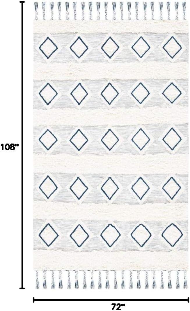 image:imageSAFAVIEH Natura Collection Accent Rug 4 x 6 Ivory amp Blue Handmade Moroccan Boho Tassel Wool Ideal for High Traffic Areas in Entryway Living Room Bedroom NAT678AIvoryBlue