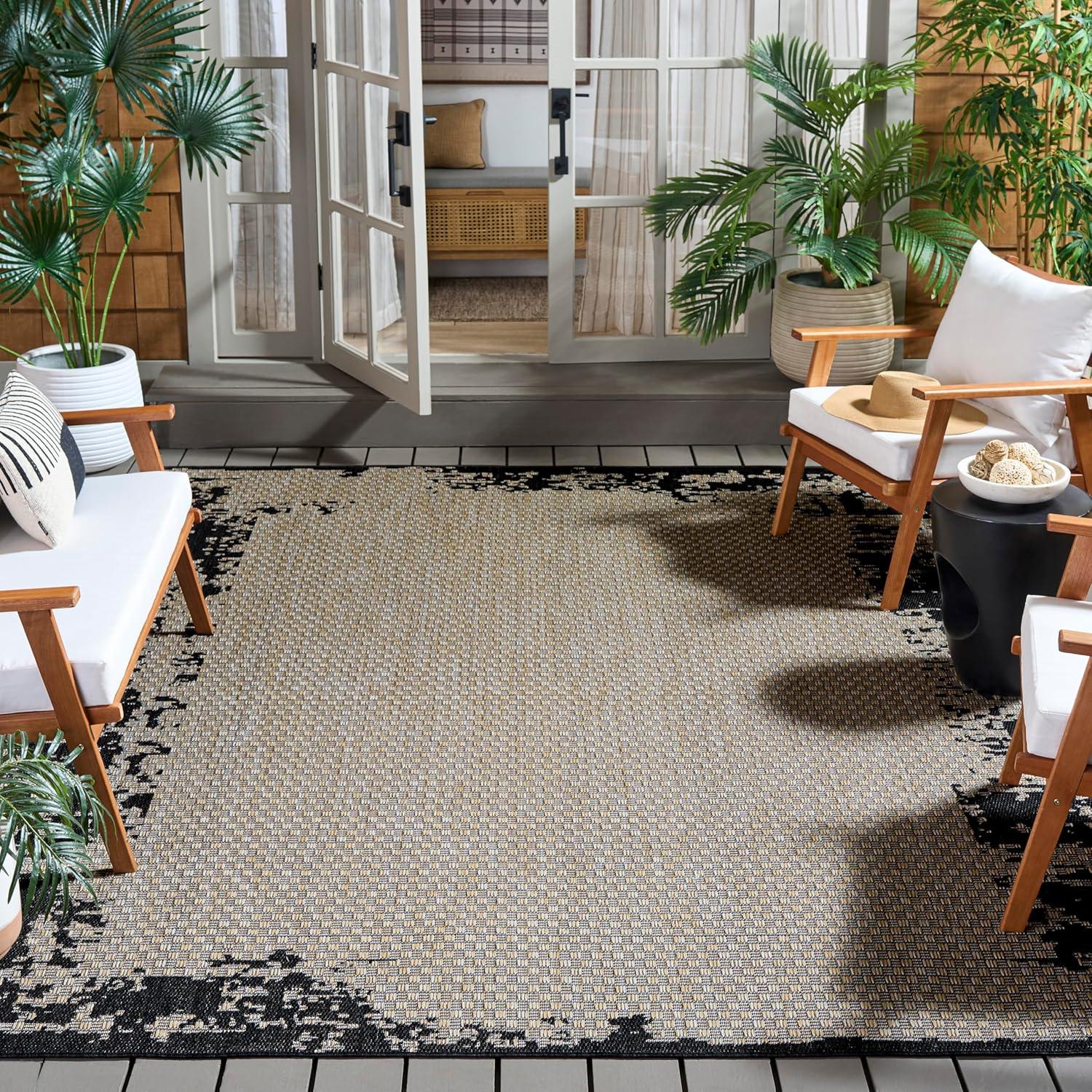 image:imageSAFAVIEH Outdoor Area Rug 8x10 Beach House Collection Large Coastal Design Black amp Beige Weather Resistant NonShedding amp Easy Cleaning Ideal for Patio Backyard Dining Space BHS414ZBlackBeige