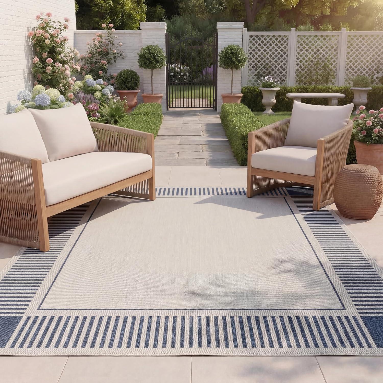 image:imageSAFAVIEH Outdoor Area Rug 8x10 Beach House Collection Large Coastal Design Ivory amp Navy Weather Resistant NonShedding amp Easy Cleaning Ideal for Patio Backyard Deck Dining Space BHS420NIvoryNavy