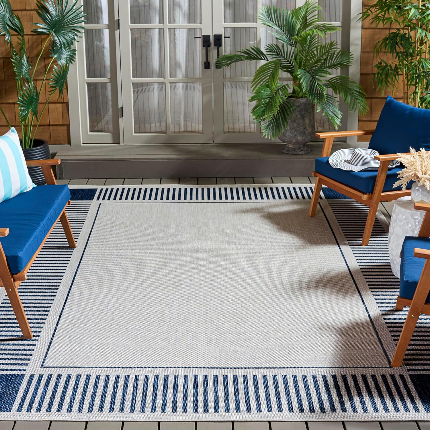 image:imageSAFAVIEH Outdoor Area Rug 8x10 Beach House Collection Large Coastal Design Ivory amp Navy Weather Resistant NonShedding amp Easy Cleaning Ideal for Patio Backyard Deck Dining Space BHS420NIvoryNavy
