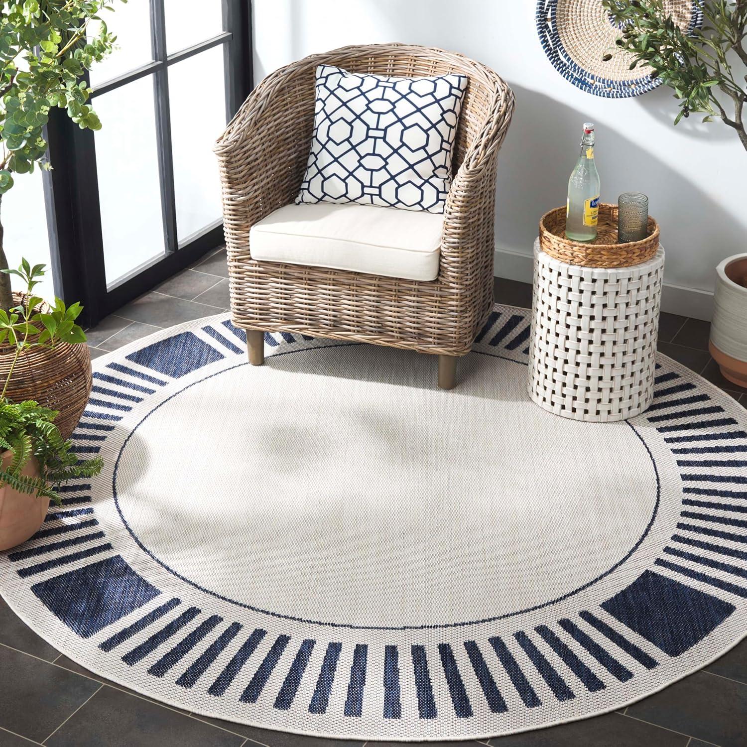 image:imageSAFAVIEH Outdoor Area Rug 8x10 Beach House Collection Large Coastal Design Ivory amp Navy Weather Resistant NonShedding amp Easy Cleaning Ideal for Patio Backyard Deck Dining Space BHS420NIvoryNavy