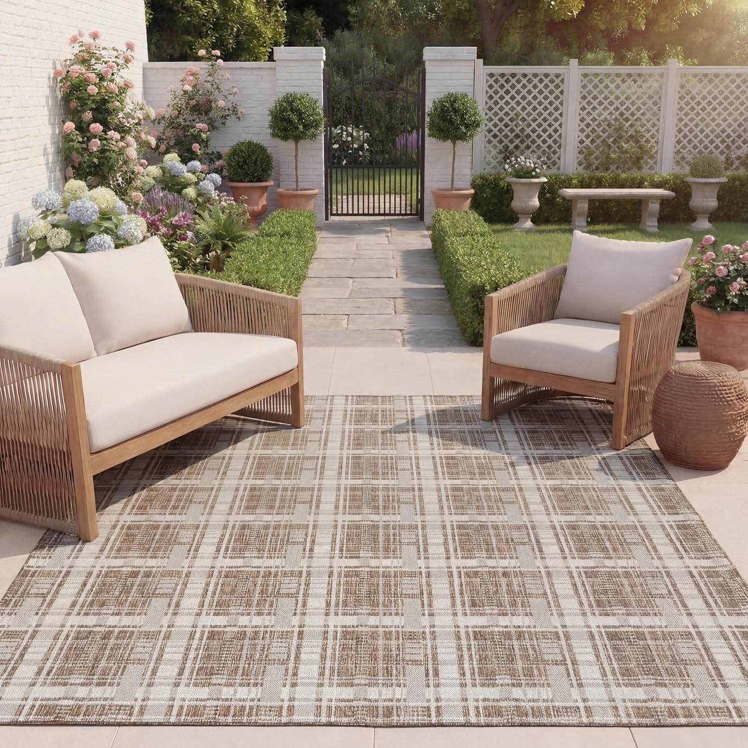 image:imageSAFAVIEH Outdoor Area Rug 8x10 Beach House Collection Large Modern Design Grey amp Ivory Weather Resistant NonShedding amp Easy Cleaning Ideal for Patio Backyard Deck Dining Space BHS412FBrownIvory