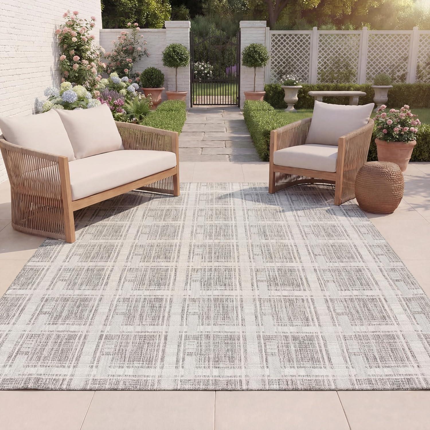 image:imageSAFAVIEH Outdoor Area Rug 8x10 Beach House Collection Large Modern Design Grey amp Ivory Weather Resistant NonShedding amp Easy Cleaning Ideal for Patio Backyard Deck Dining Space BHS412FGreyIvory