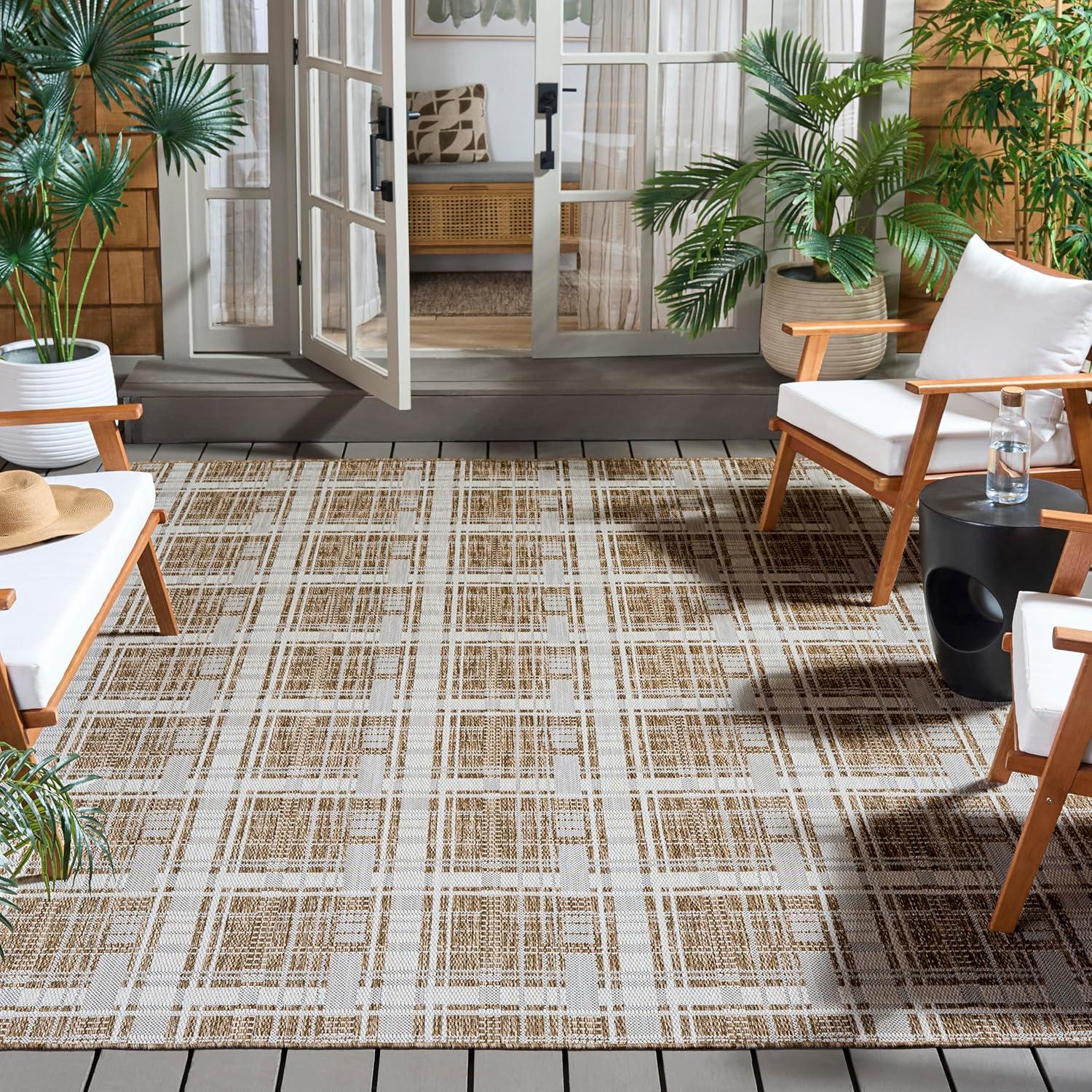 image:imageSAFAVIEH Outdoor Area Rug 8x10 Beach House Collection Large Modern Design Grey amp Ivory Weather Resistant NonShedding amp Easy Cleaning Ideal for Patio Backyard Deck Dining Space BHS412FBrownIvory