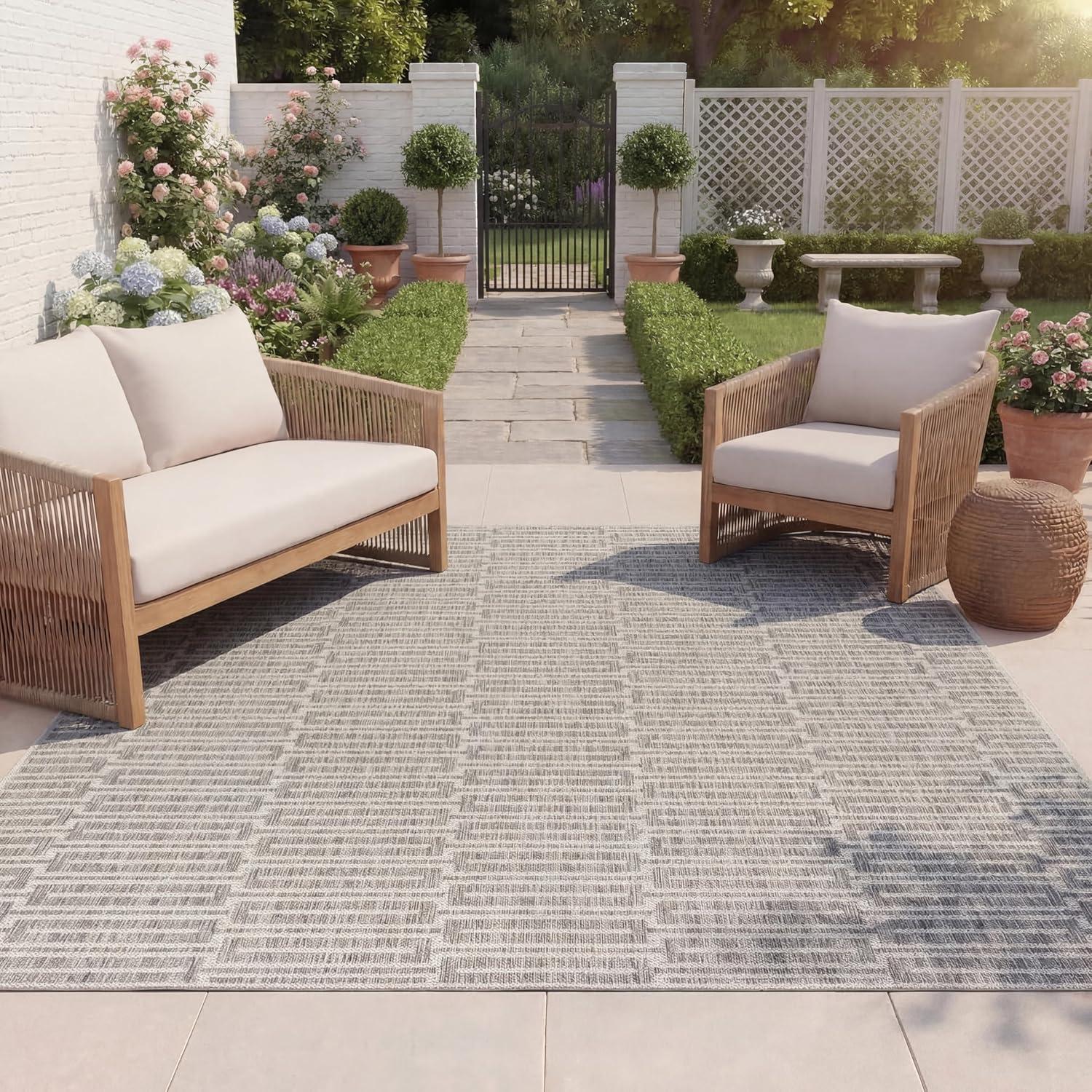 image:imageSAFAVIEH Outdoor Area Rug 8x10 Beach House Collection Large Modern Design Grey amp Ivory Weather Resistant NonShedding amp Easy Cleaning Ideal for Patio Backyard Deck Dining Space BHS418FGreyIvory